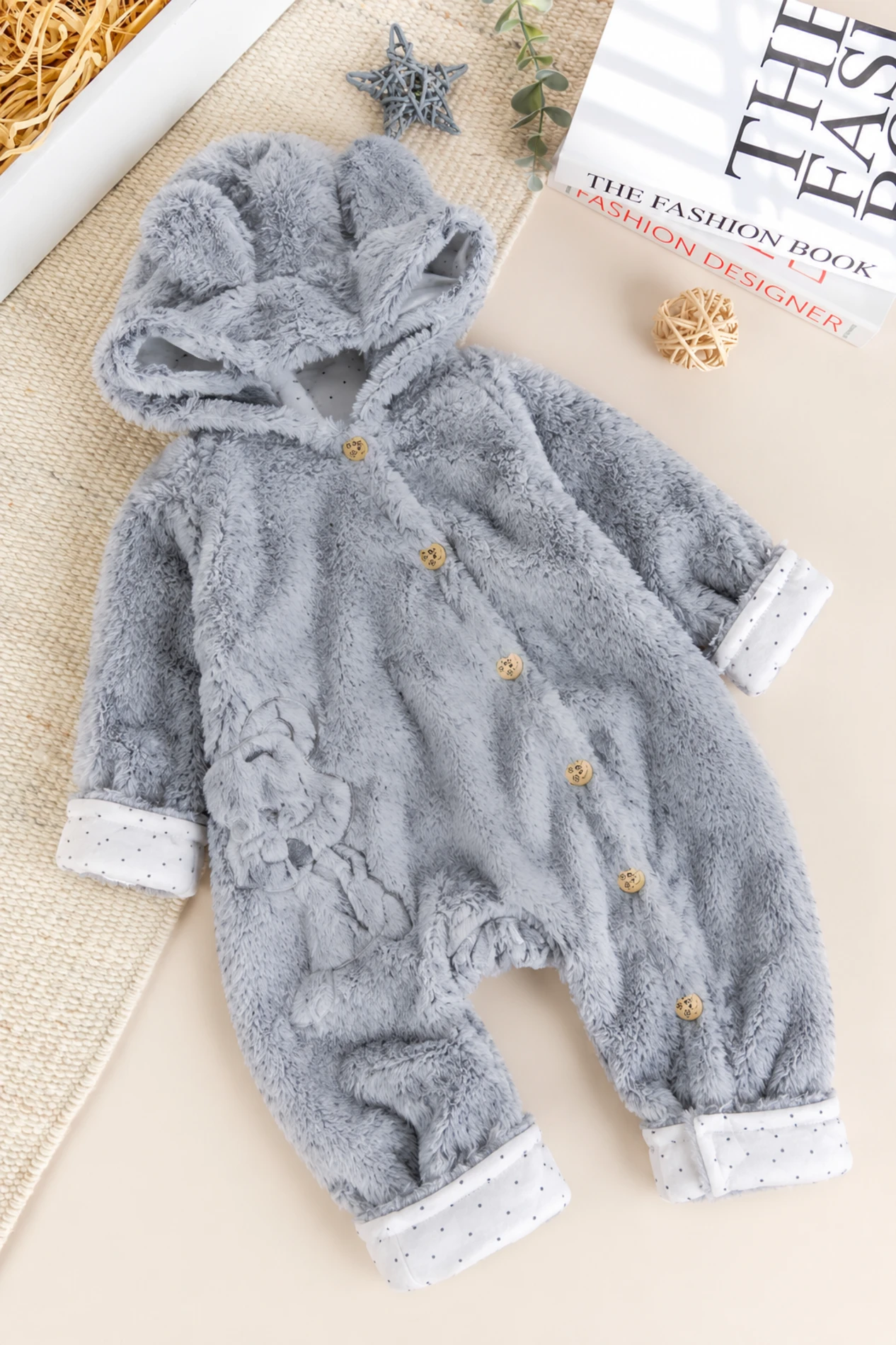 Tavşan Fiğürlü Kışlık Peluş Kız/Erkek Bebek Tulum