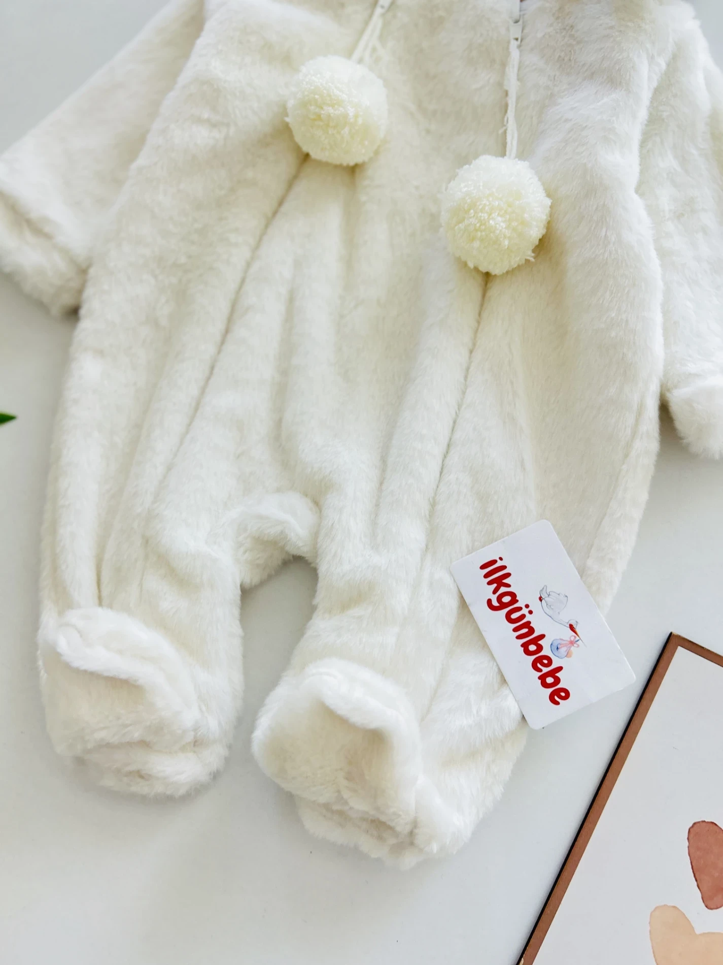 Çift Fermuarlı Ponponlu Tavşan Kulak Peluş Yumuşacık Tulum