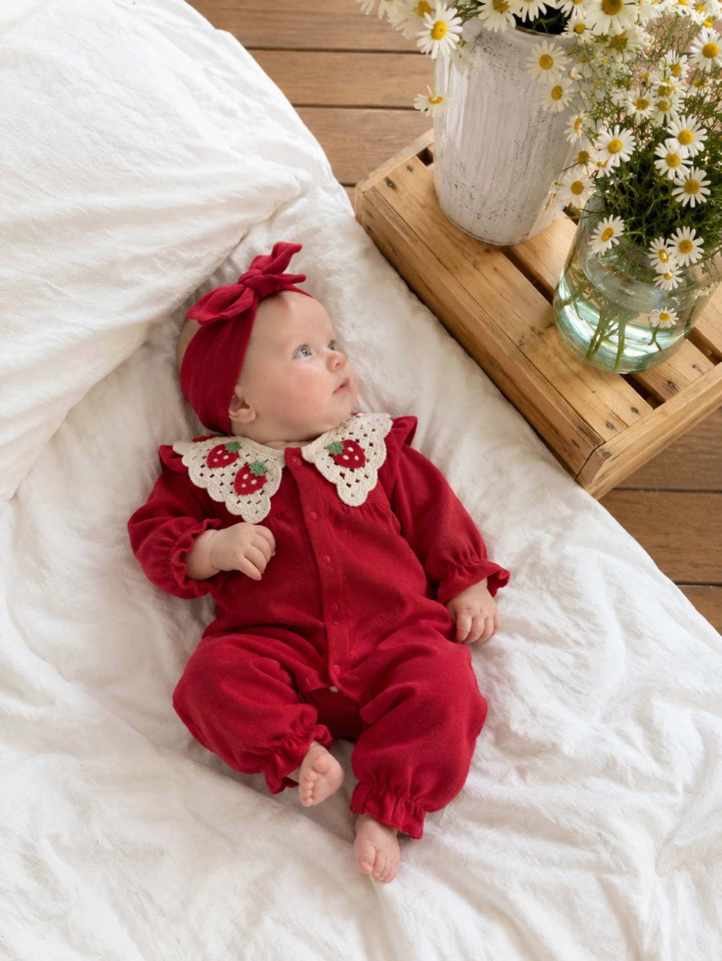 Çilek Yaka Detaylı Tulum & Bandana Set