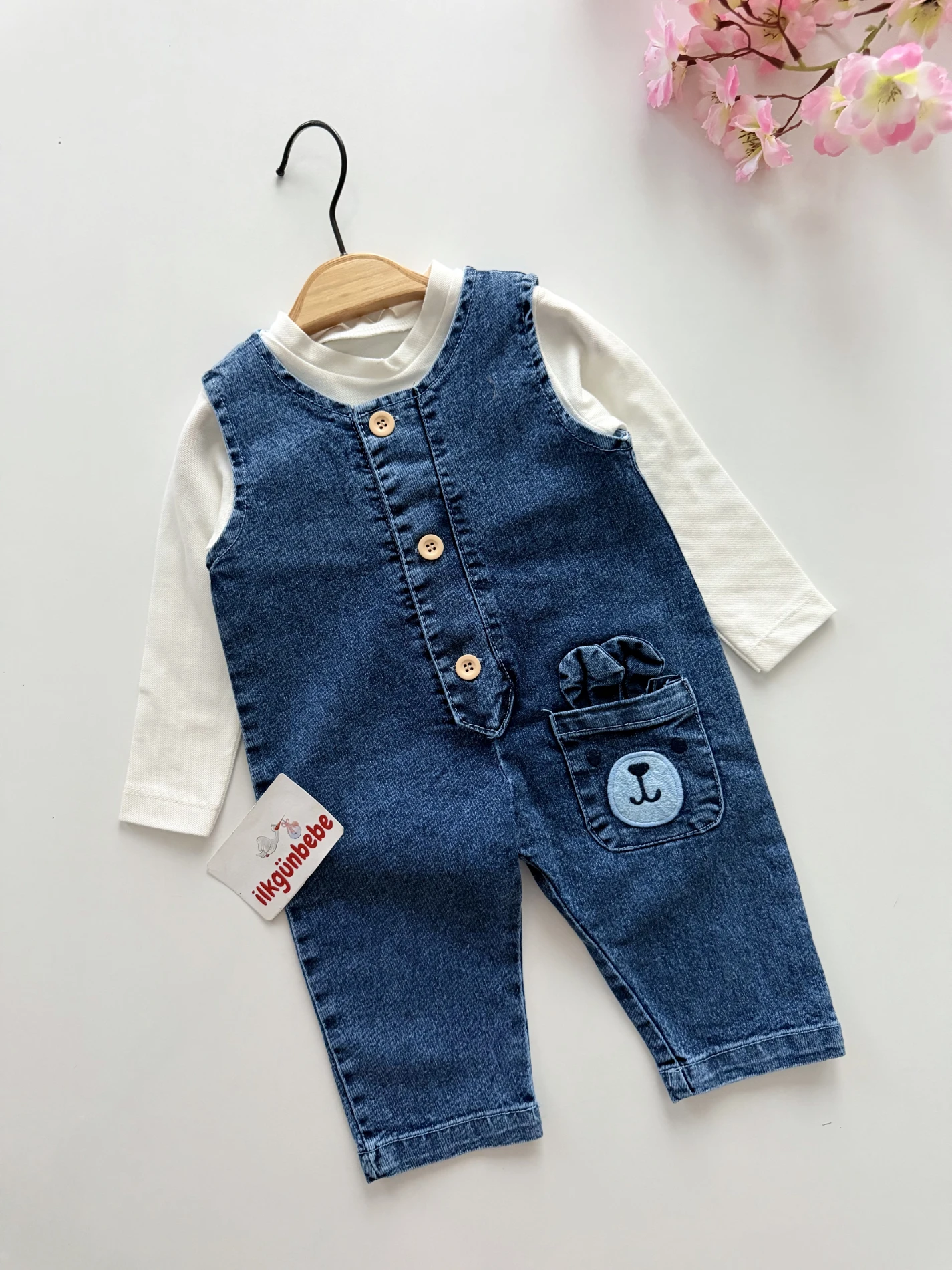 Tavşan Cepli Denim Jean Salopet & Body