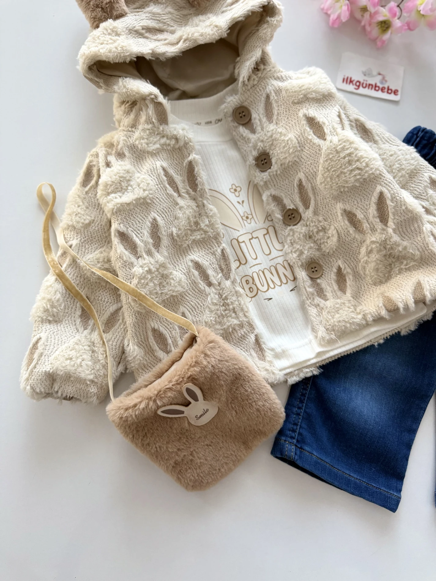 Little Buny Çantalı Tavşan Kulak Astarlı Ceketli 4’lü Premium Takım