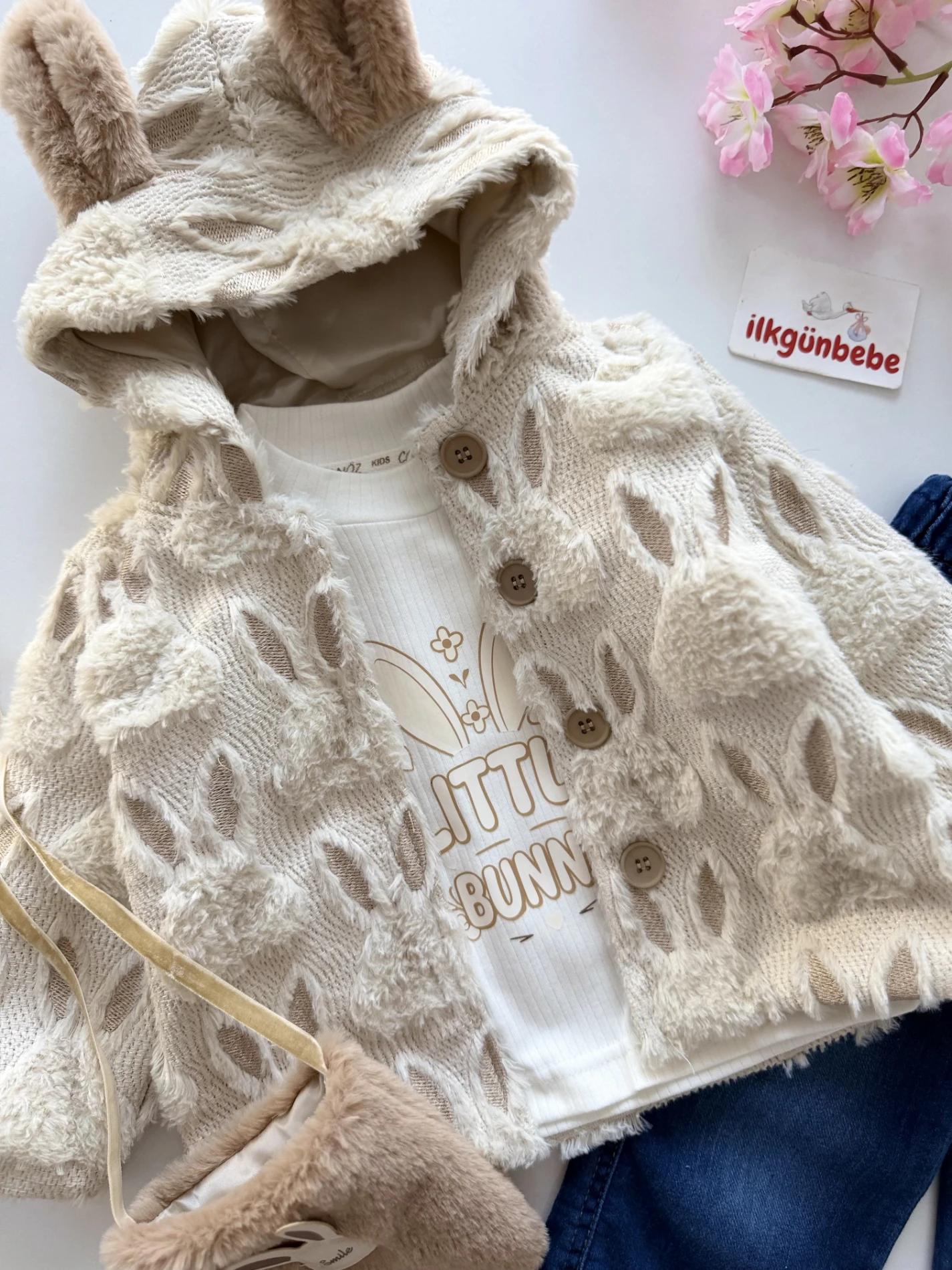 Little Buny Çantalı Tavşan Kulak Astarlı Ceketli 4’lü Premium Takım