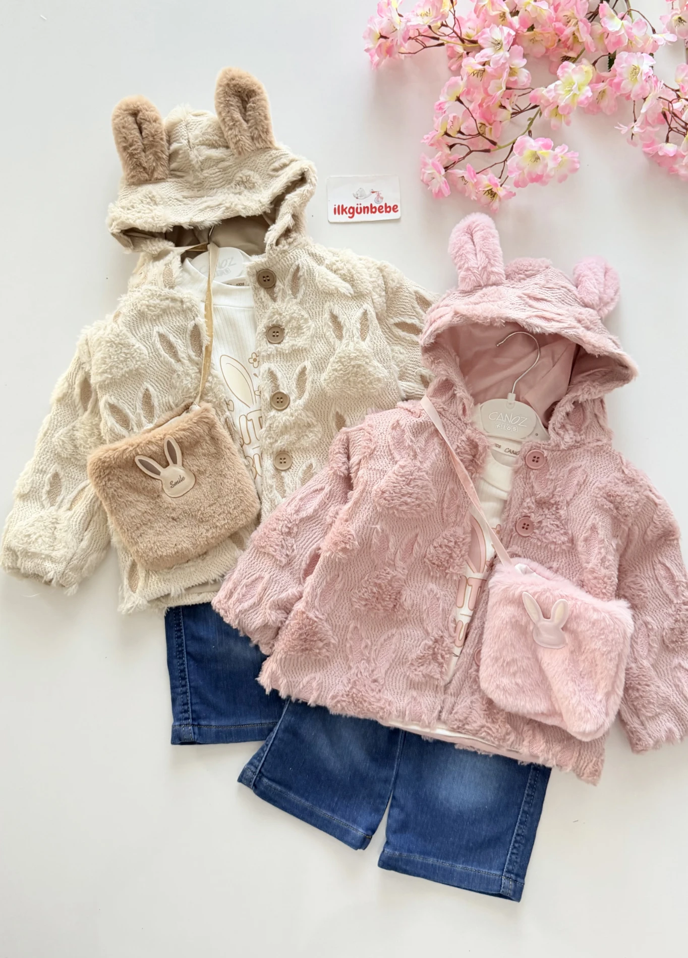 Little Buny Çantalı Tavşan Kulak Astarlı Ceketli 4’lü Premium Takım
