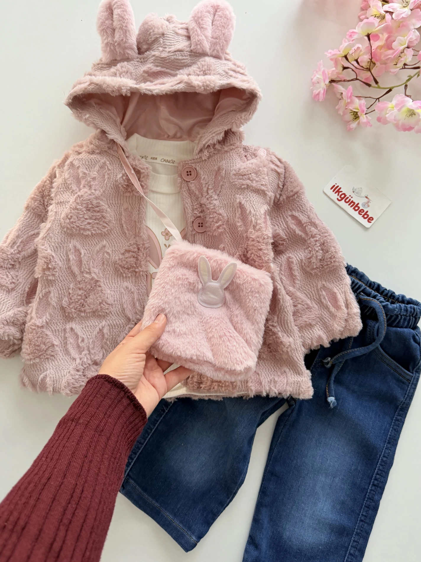 Little Buny Çantalı Tavşan Kulak Astarlı Ceketli 4’lü Premium Takım
