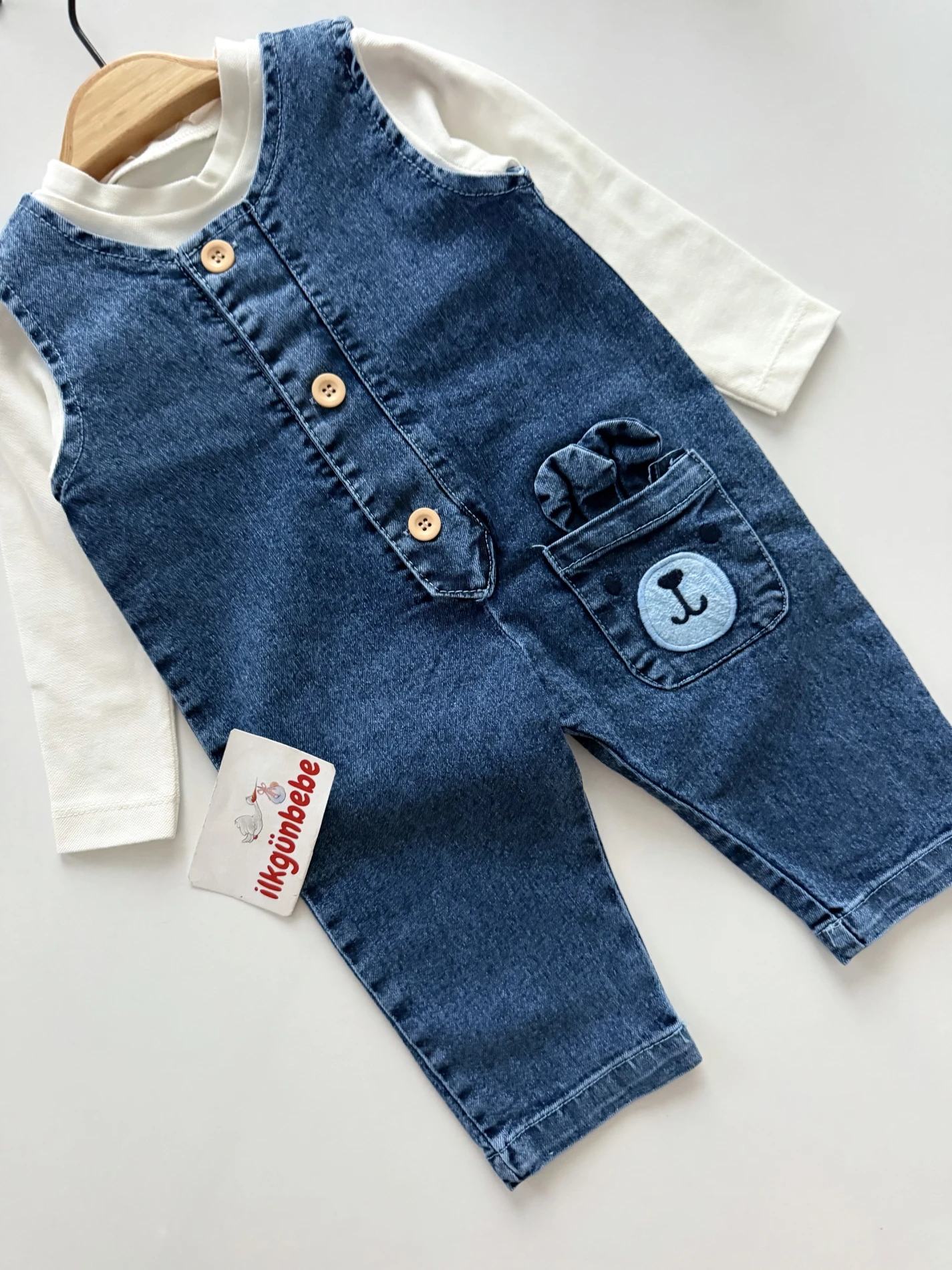 Tavşan Cepli Denim Jean Salopet & Body