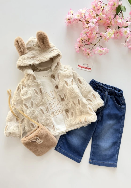 Little Buny Çantalı Tavşan Kulak Astarlı Ceketli 4’lü Premium Takım