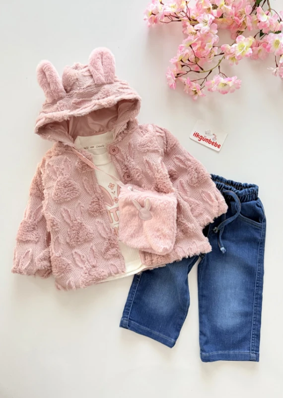Little Buny Çantalı Tavşan Kulak Astarlı Ceketli 4’lü Premium Takım