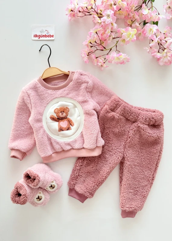 Teddy Kalpli Welsoft Peluş Kışlık Premium Yumuşacık 3’lü Panduflu Takım