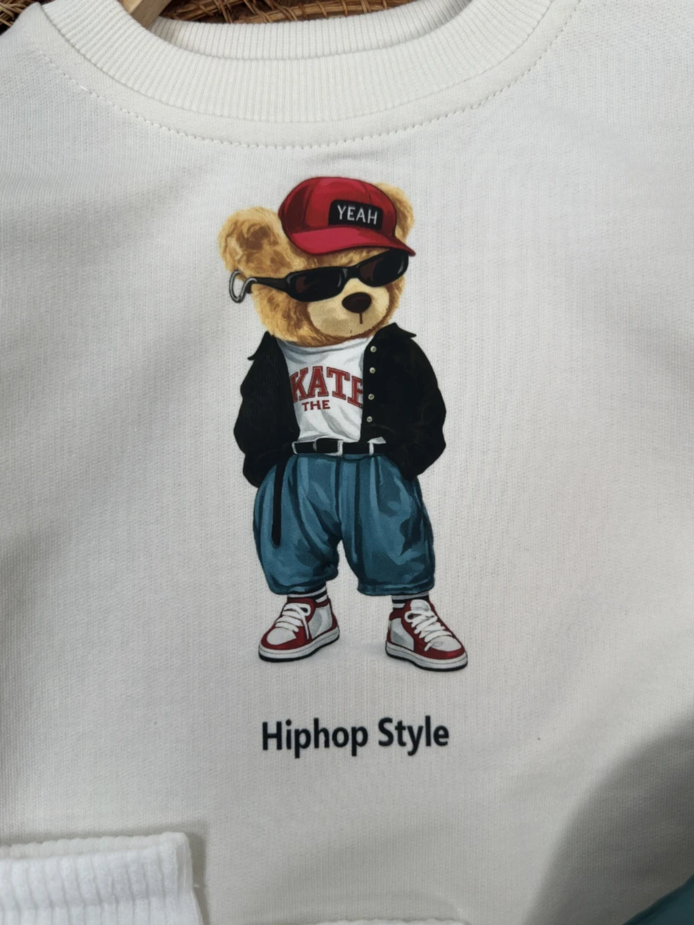 Hip-hop Teddy Desenli Çoraplı Bereli Pantolon %100 Pamuk 4’lü Takım