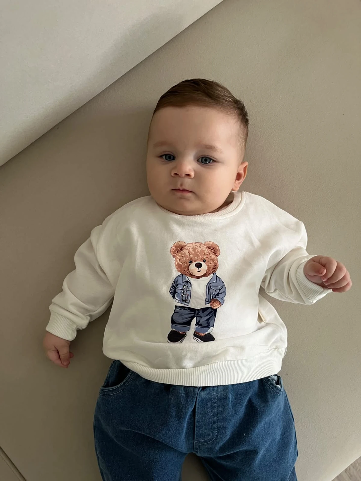 Teddy Sweatli Denim Kot Ceketli Pantalonlu 3’lü Takım