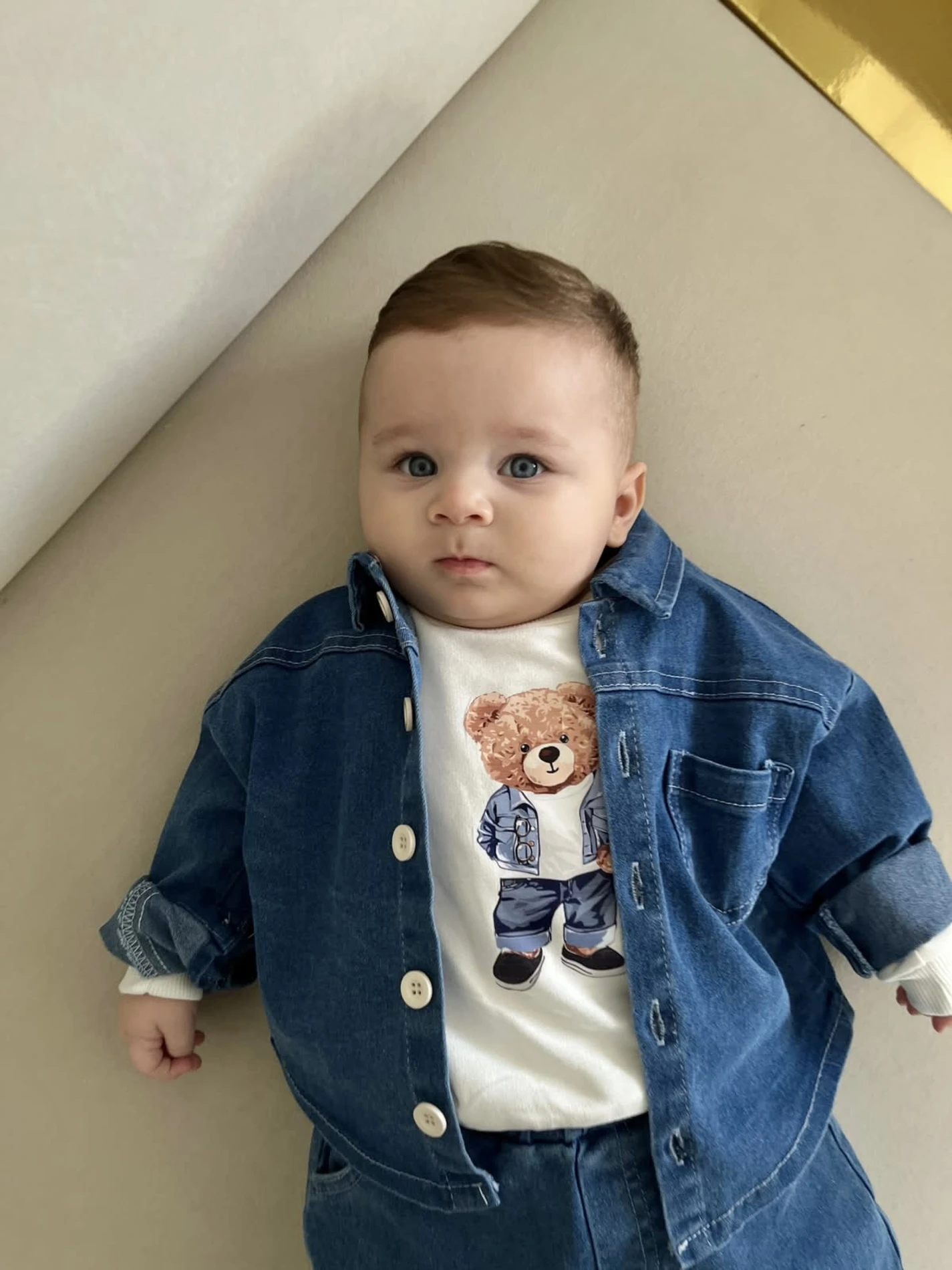 Teddy Sweatli Denim Kot Ceketli Pantalonlu 3’lü Takım