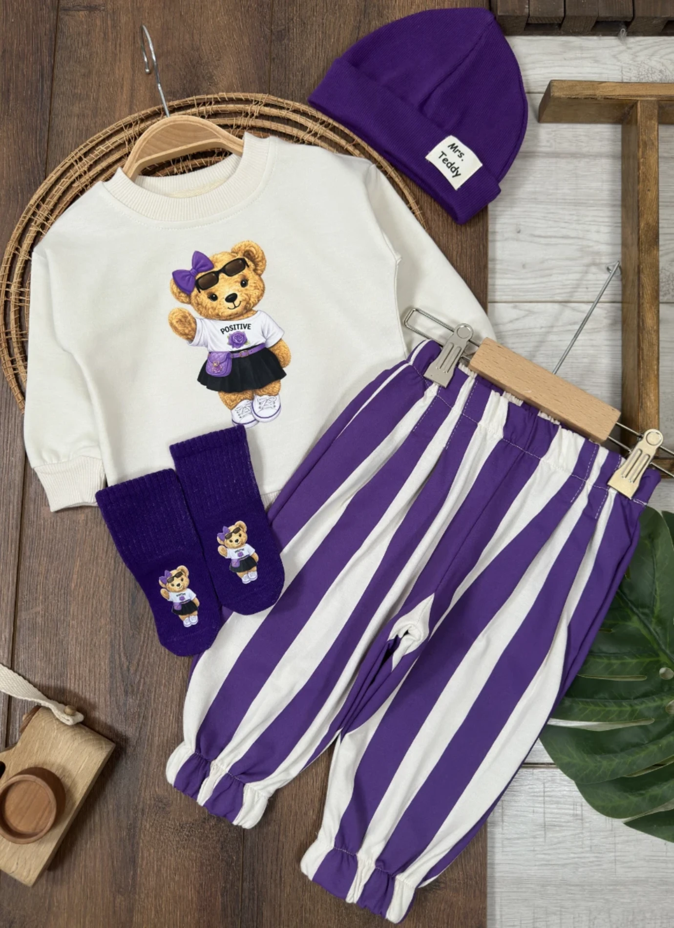 Hip-Hop Girls Çoraplı Teddy Mevsimlik 4lü Takım - Mor
