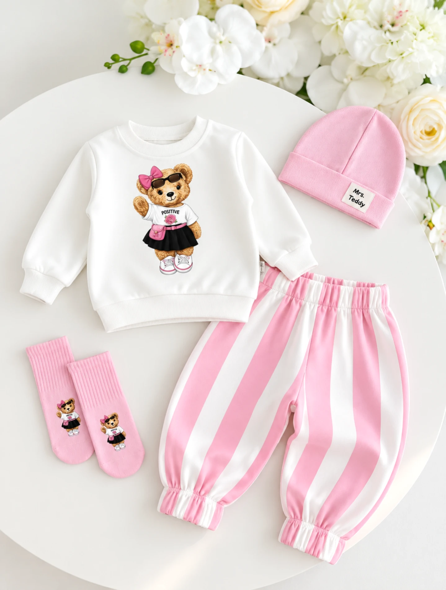 Hip-Hop Girls Çoraplı Teddy Mevsimlik 4lü Takım - AÇIK PEMBE