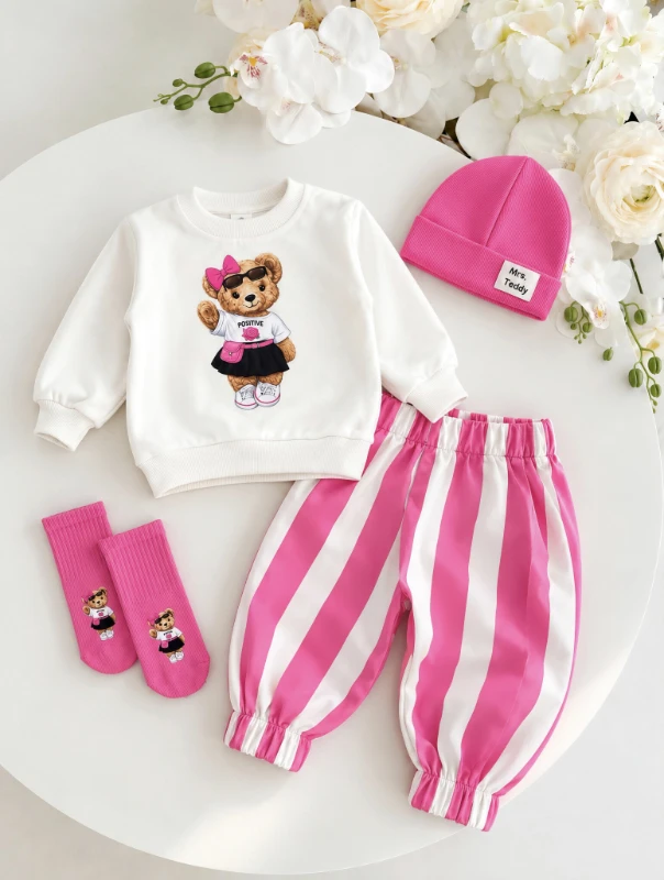 Hip-Hop Girls Çoraplı Teddy Mevsimlik 4lü Takım - FUŞYA