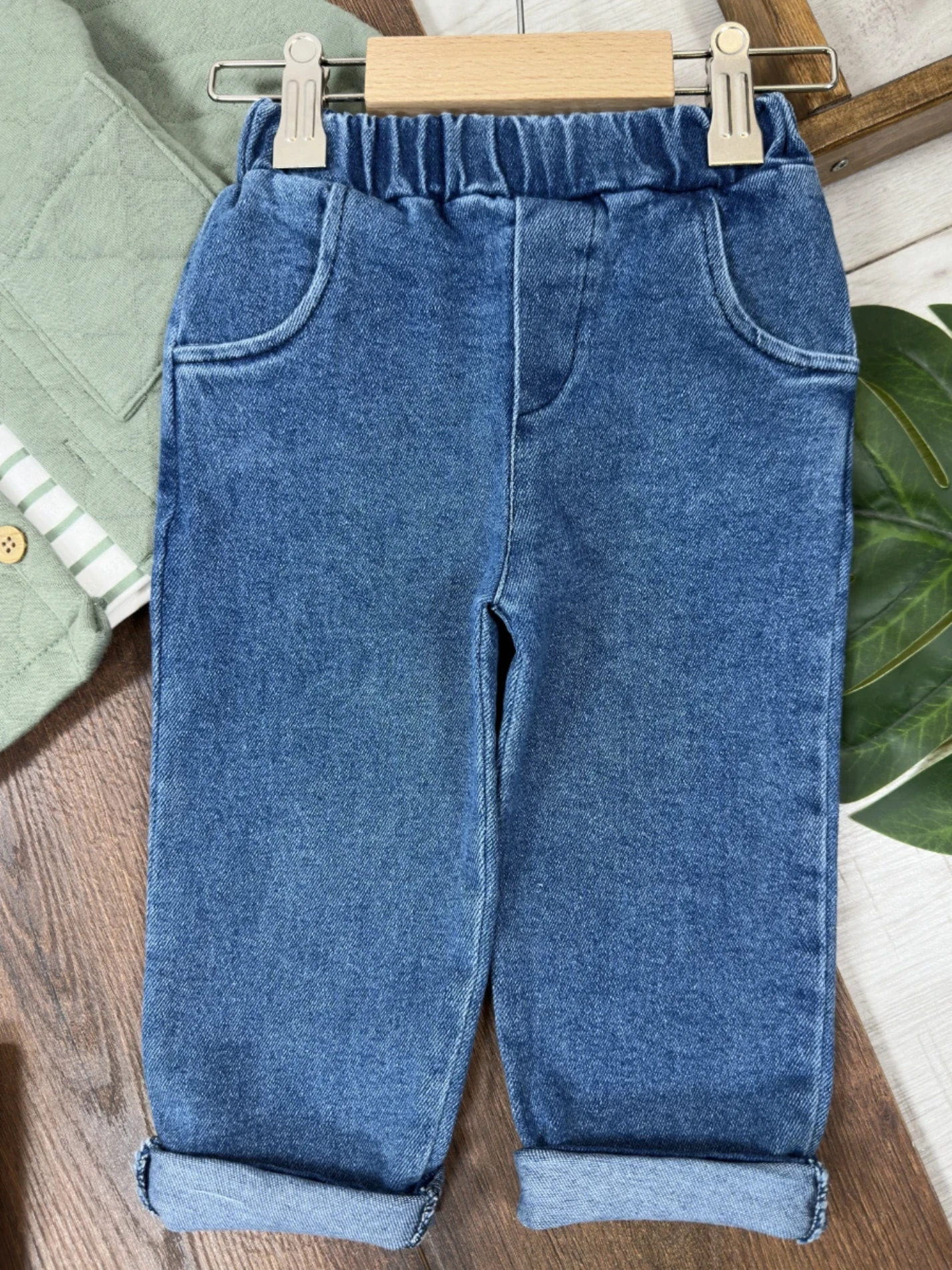 Kapitone Ceketli Çizgili Sweatli Kot Pantalonlu 3’lü Takım