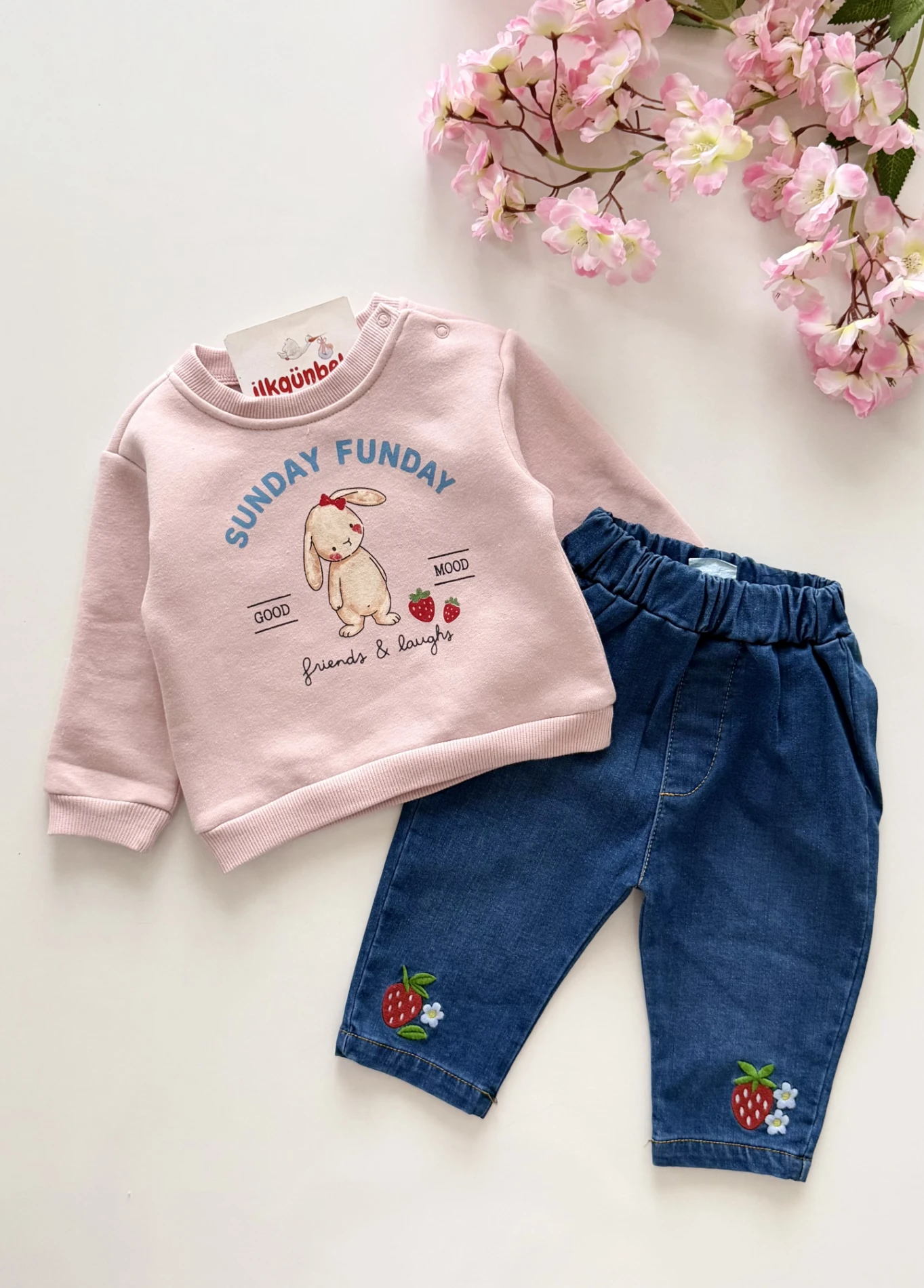 Sunday Funday  3 İp Şardonlu Rabbit %100 pamuk Kot Pantalonlu 2’li takım