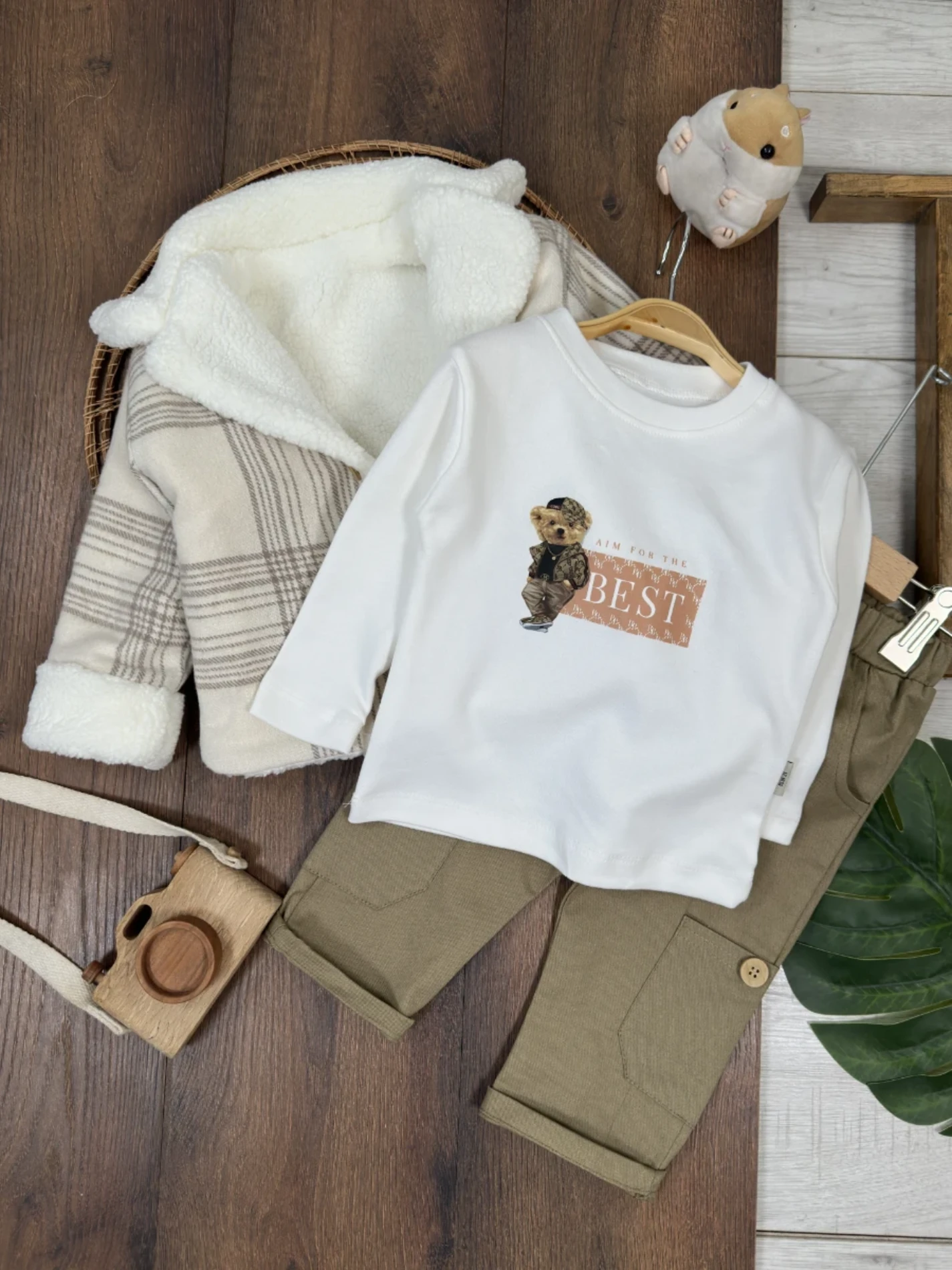 Oduncu Kürklü  Ceketli  Bodyli Pantalonlu  3'lü Takım 