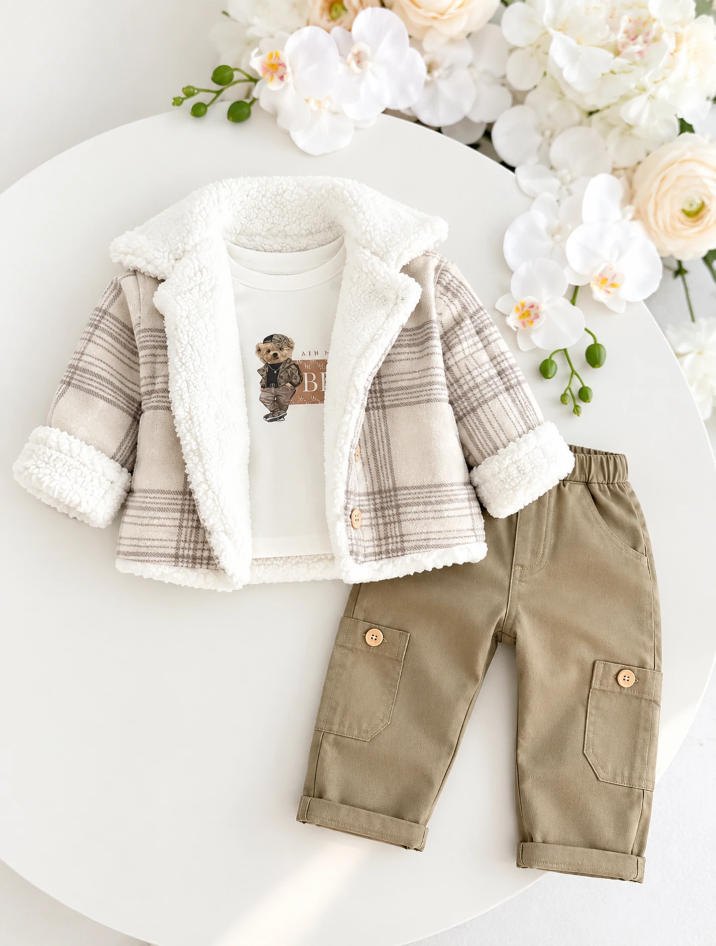 Oduncu Kürklü  Ceketli  Bodyli Pantalonlu  3'lü Takım 