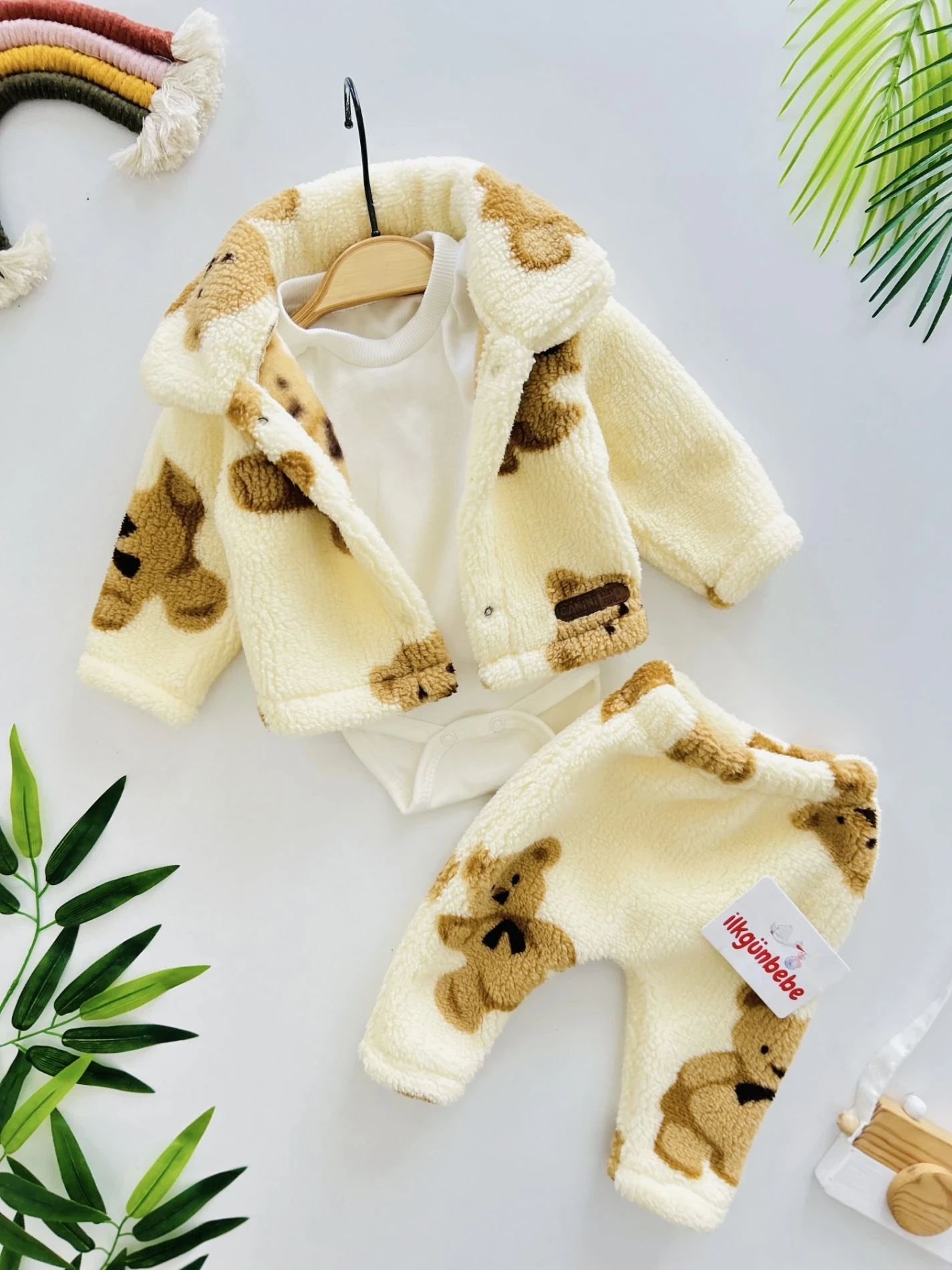 Peluş Teddy Ceketli Kışlık 3’lü Takım