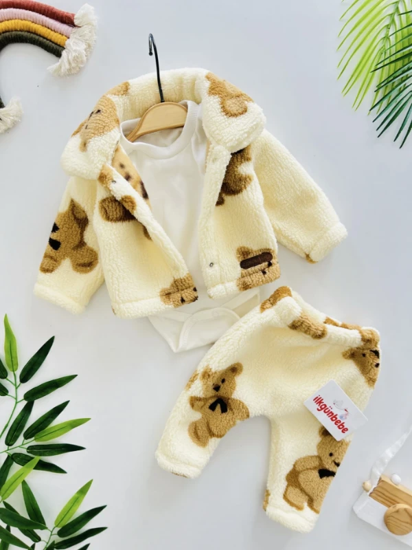 Peluş Teddy Ceketli Kışlık 3’lü Takım