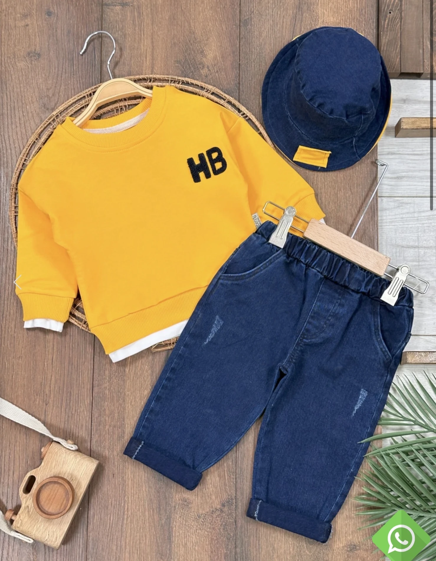 Likralı Kot Pantolon Çift Taraflı Şapka NakışlıSweatshirt 3lü  Takım