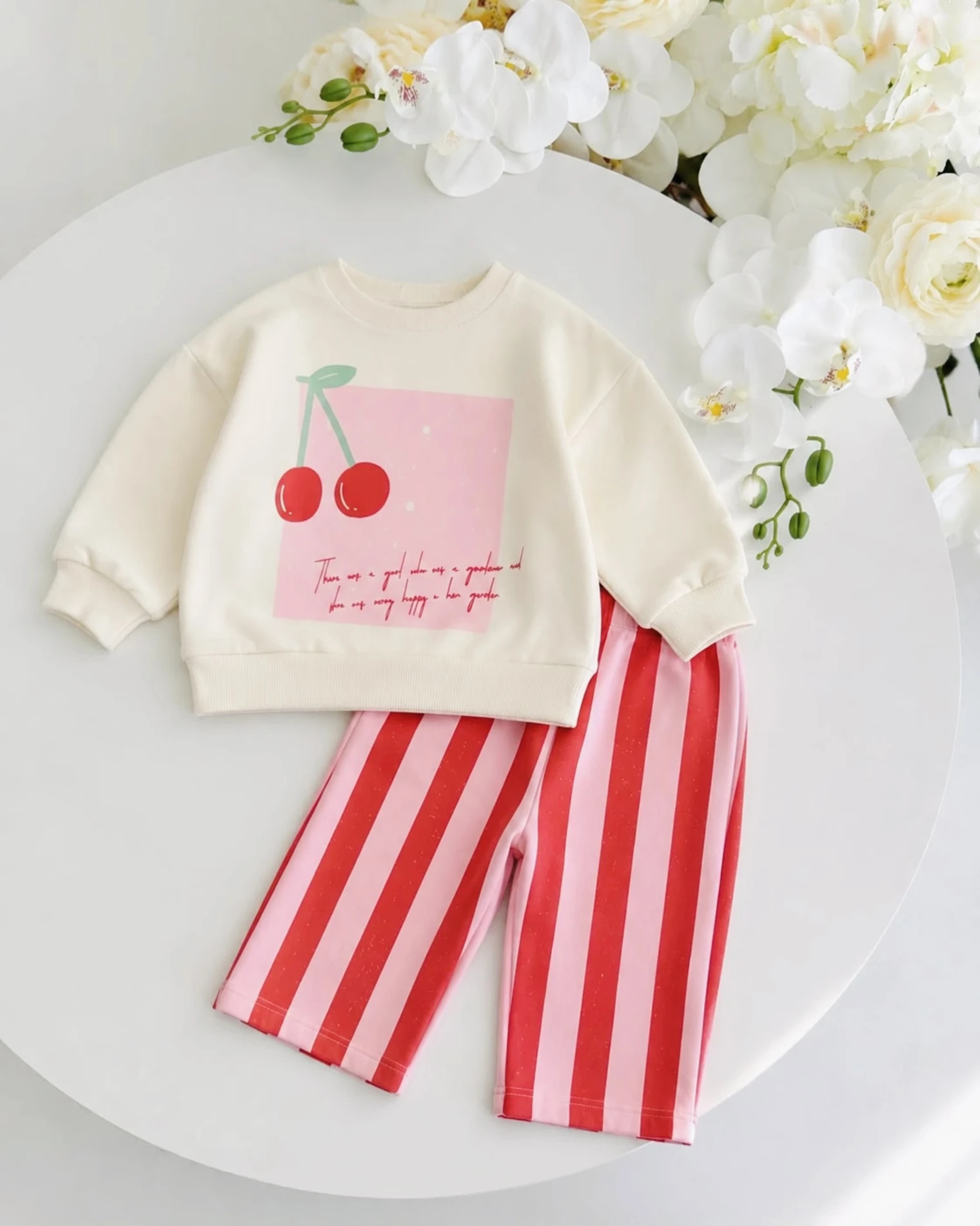 Cherry çizgili %100 pamuk 2’li takım