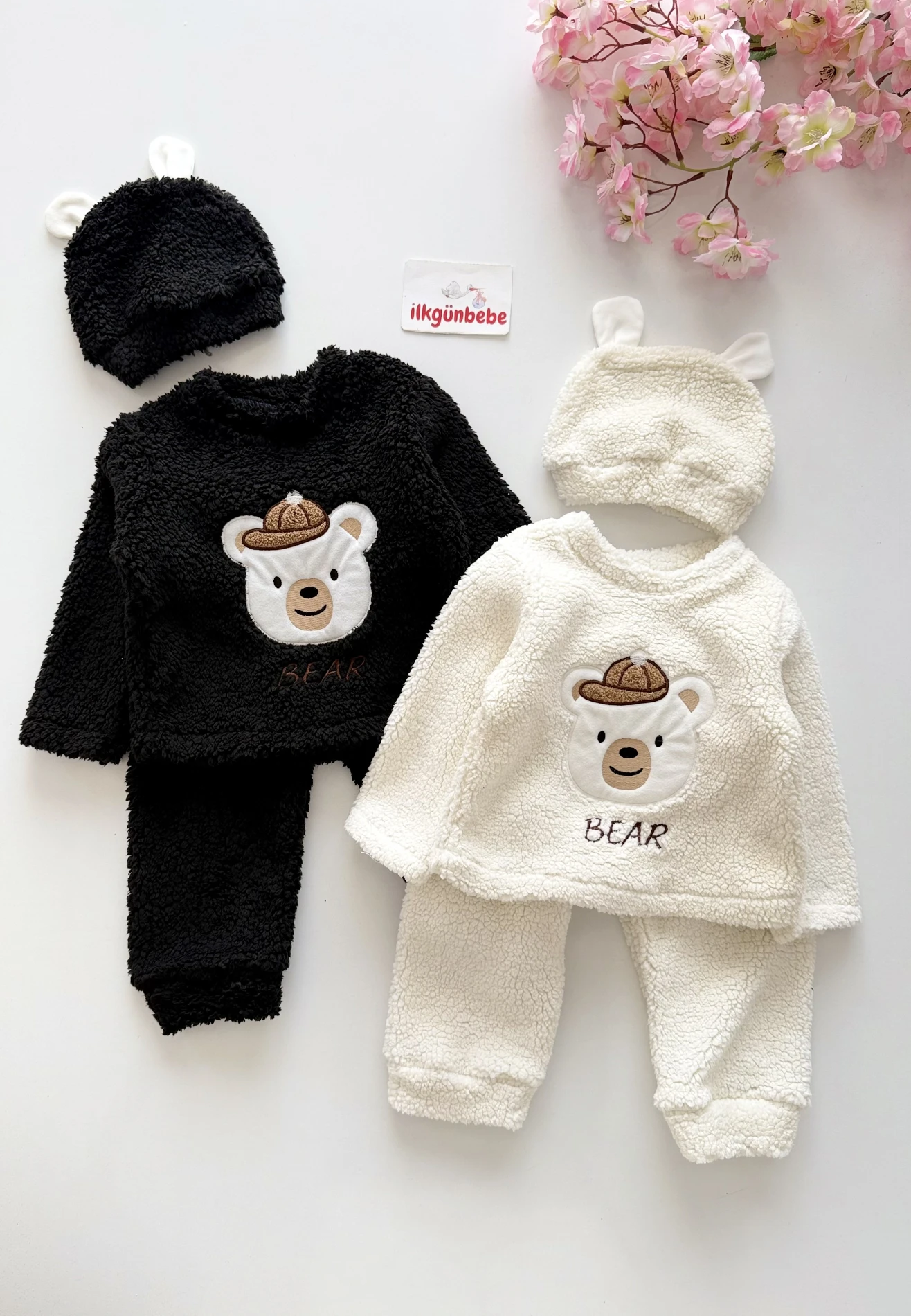 Teddy Bear Şapkalı İçi Astarlı Peluş 3’lü Takım