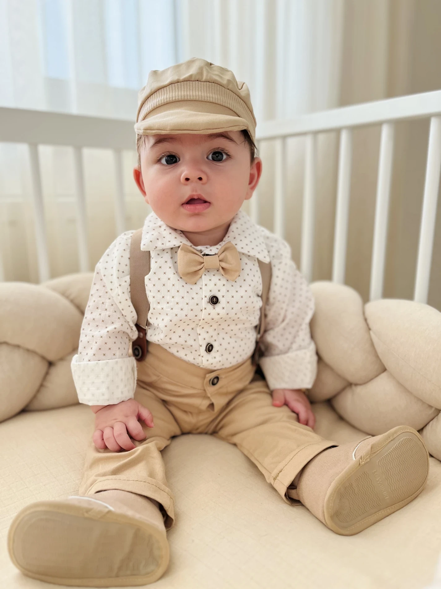 Gabardin Pantalon Keten Gömlekli Kasketli Askı Kemerli Papyonlu 5’li Premium Kalite Takım