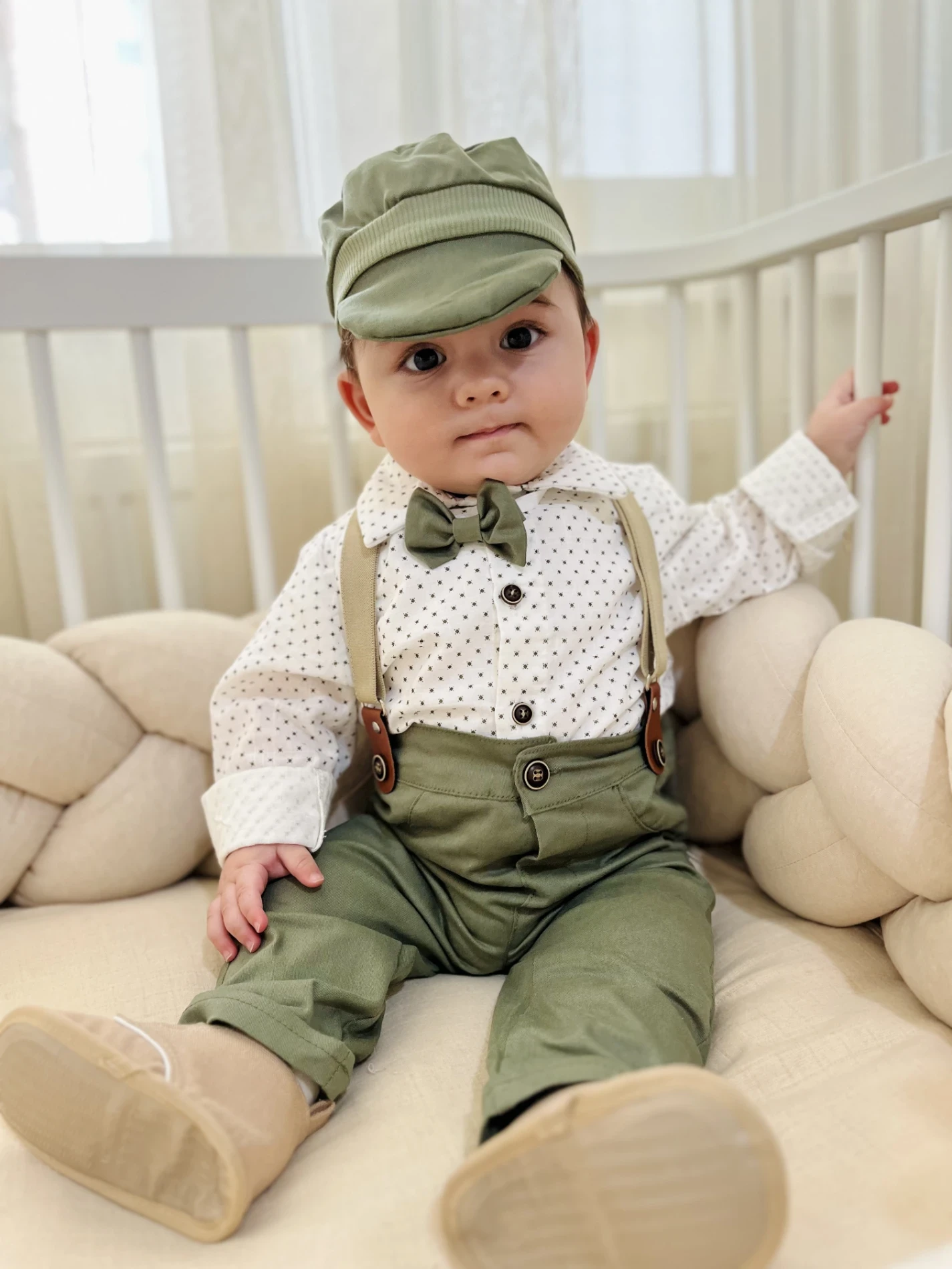 Gabardin Pantalon Keten Gömlekli Kasketli Askı Kemerli Papyonlu 5’li Premium Kalite Takım