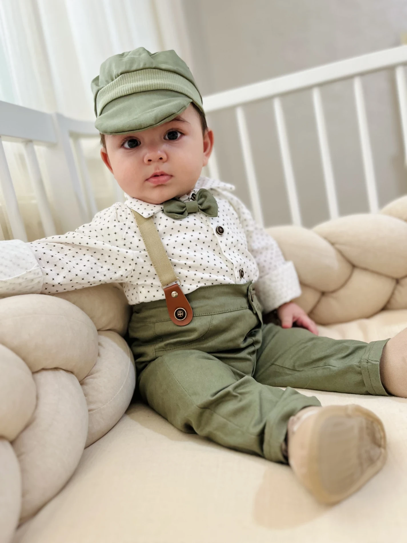 Gabardin Pantalon Keten Gömlekli Kasketli Askı Kemerli Papyonlu 5’li Premium Kalite Takım