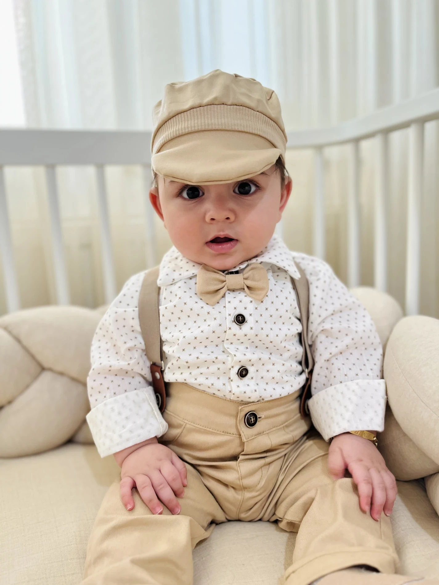 Gabardin Pantalon Keten Gömlekli Kasketli Askı Kemerli Papyonlu 5’li Premium Kalite Takım