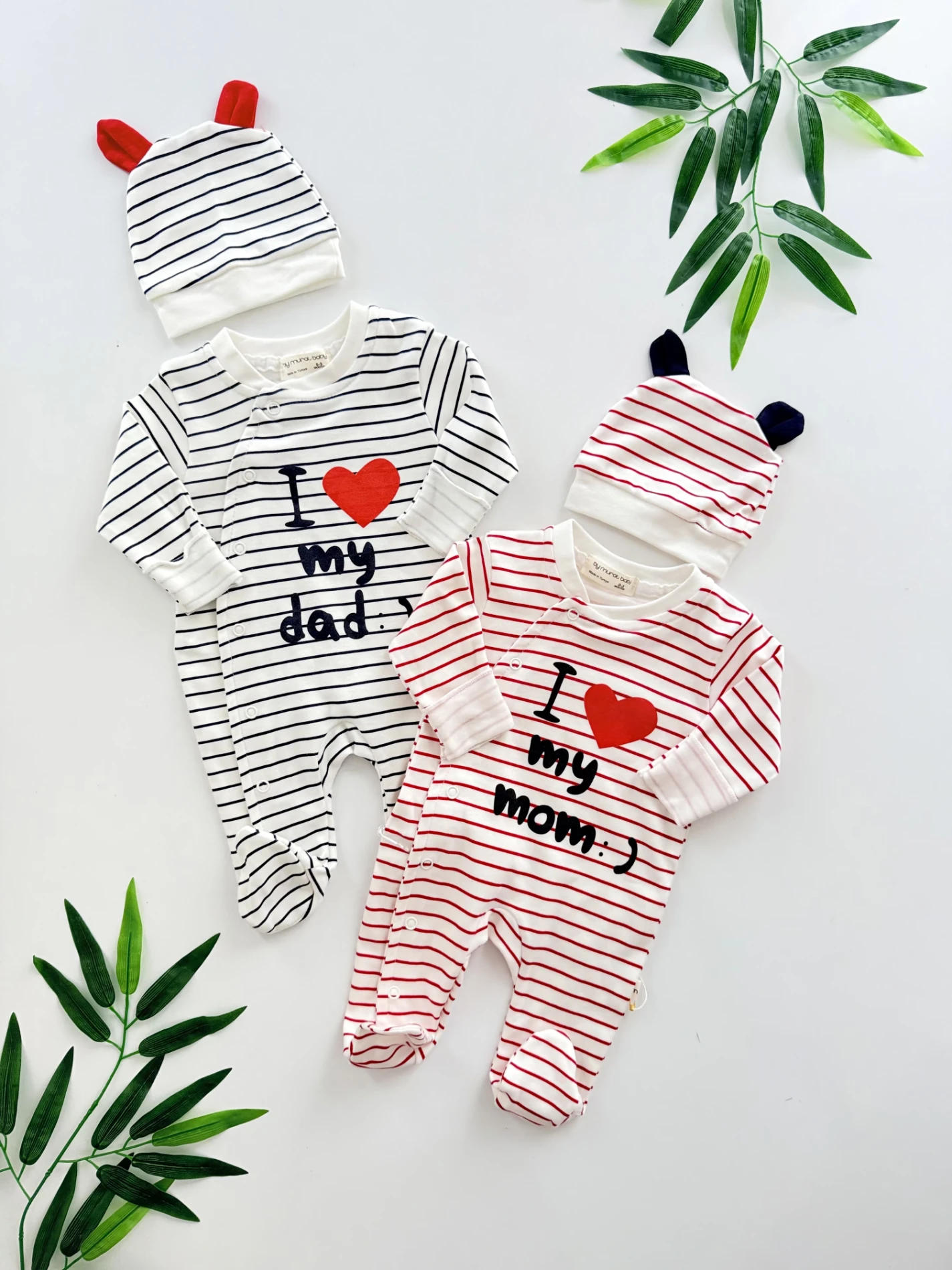 Love Mom & Daddy %100 Pamuk Şapkalı Tulum