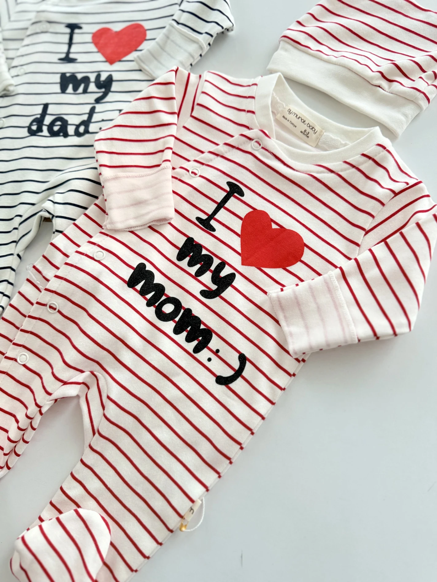 Love Mom & Daddy %100 Pamuk Şapkalı Tulum