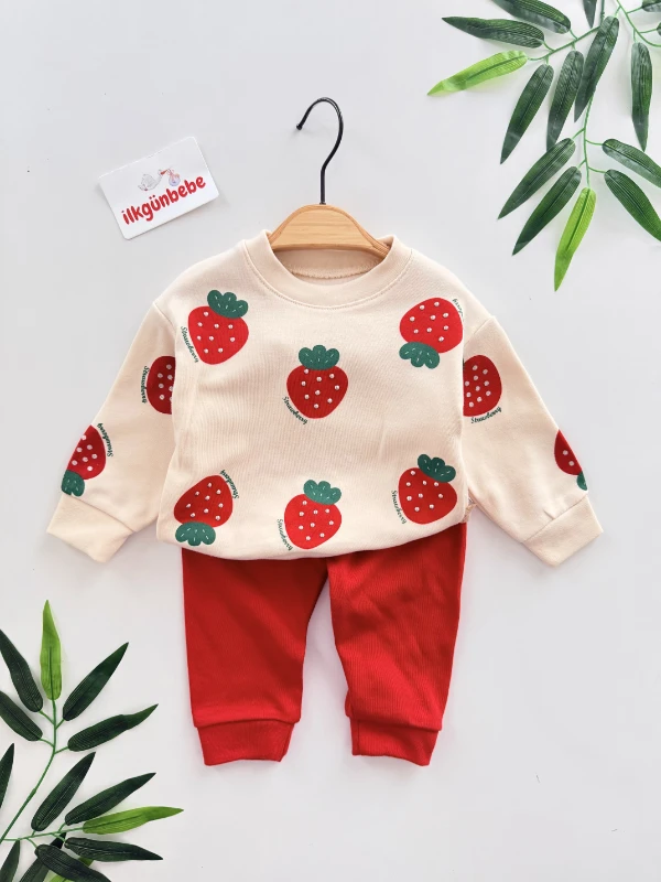 Çilek Desenli %100 Pamuk 2’li Takım