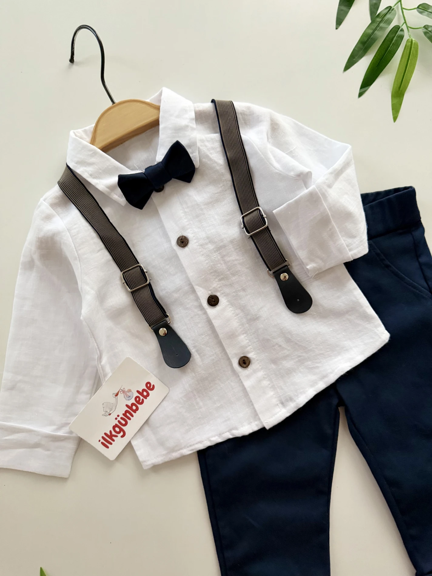 Papyonlu Askılı Keten Pamuklu 4’lü Takım