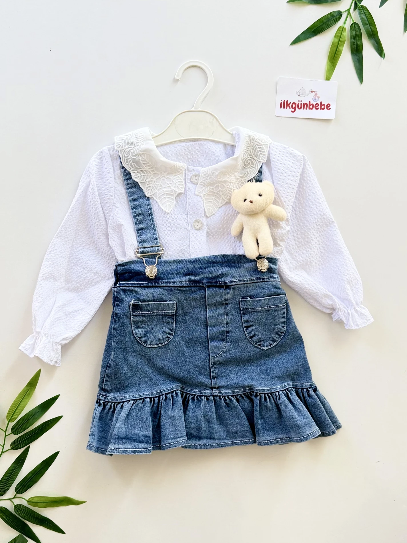 Oyuncak Ayıcıklı Kot Jileli Gömlekli Takım