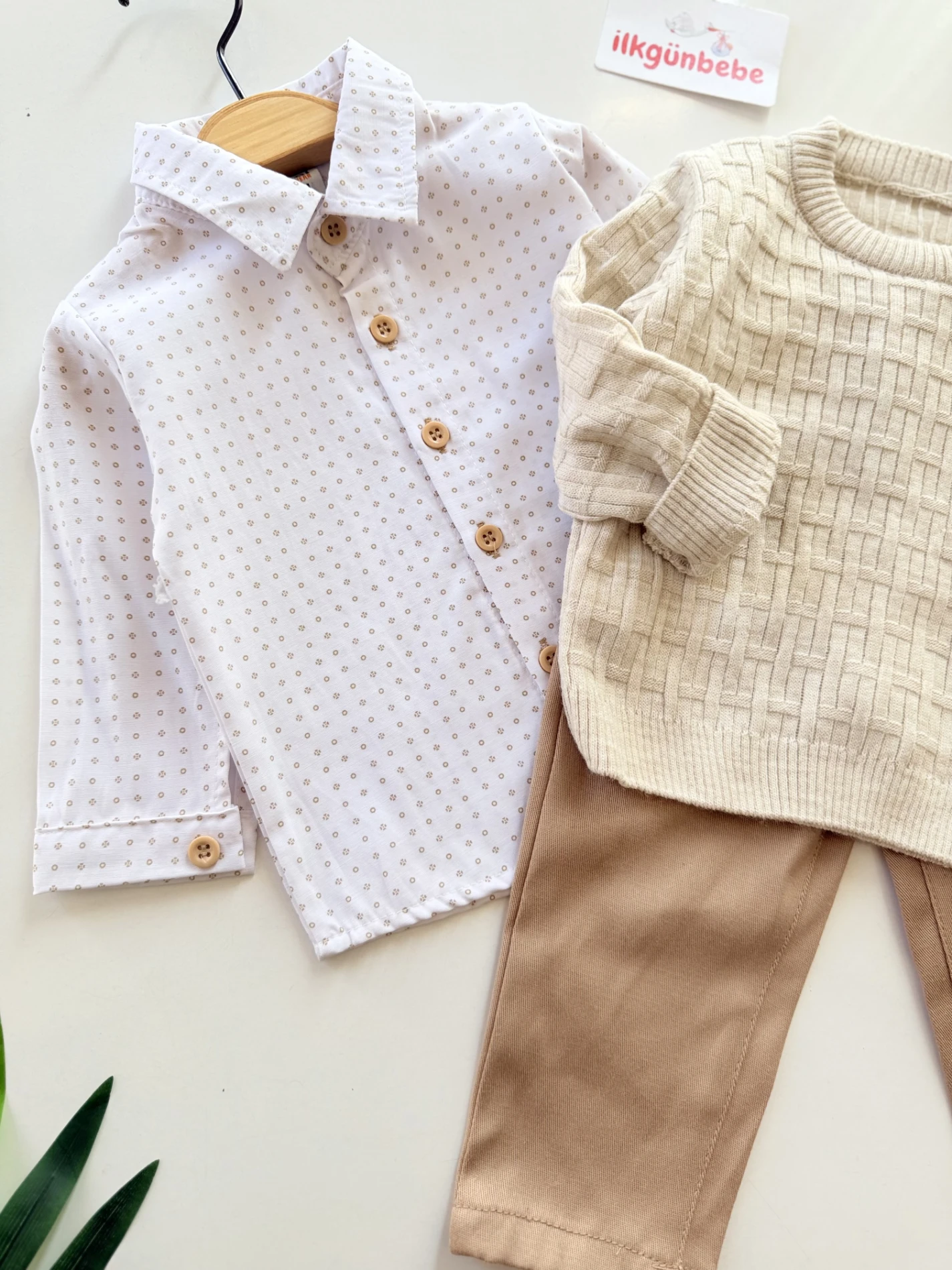 Triko Kazaklı Gömlekli Pantalonlu 3’lü Takım