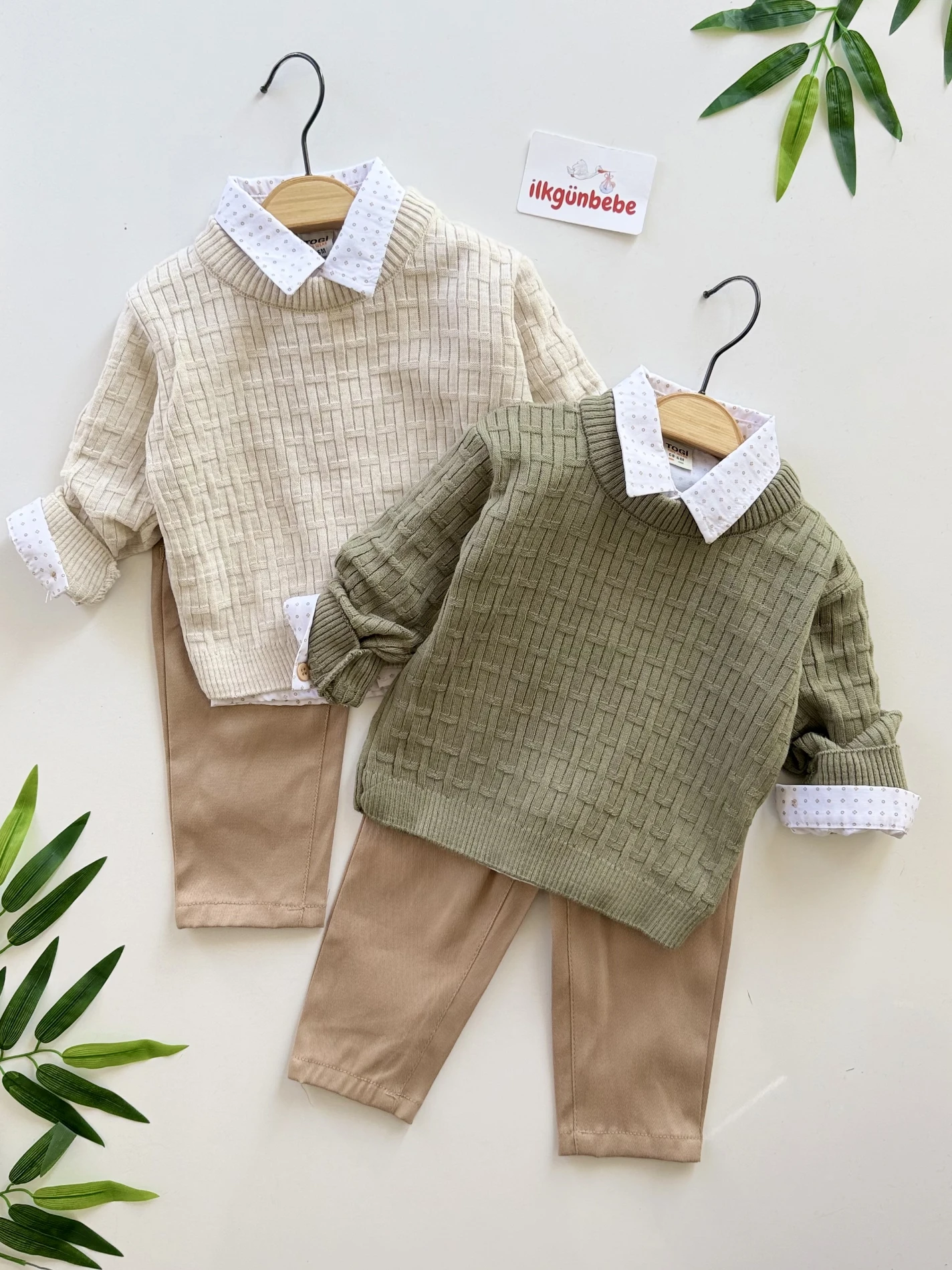 Triko Kazaklı Gömlekli Pantalonlu 3’lü Takım