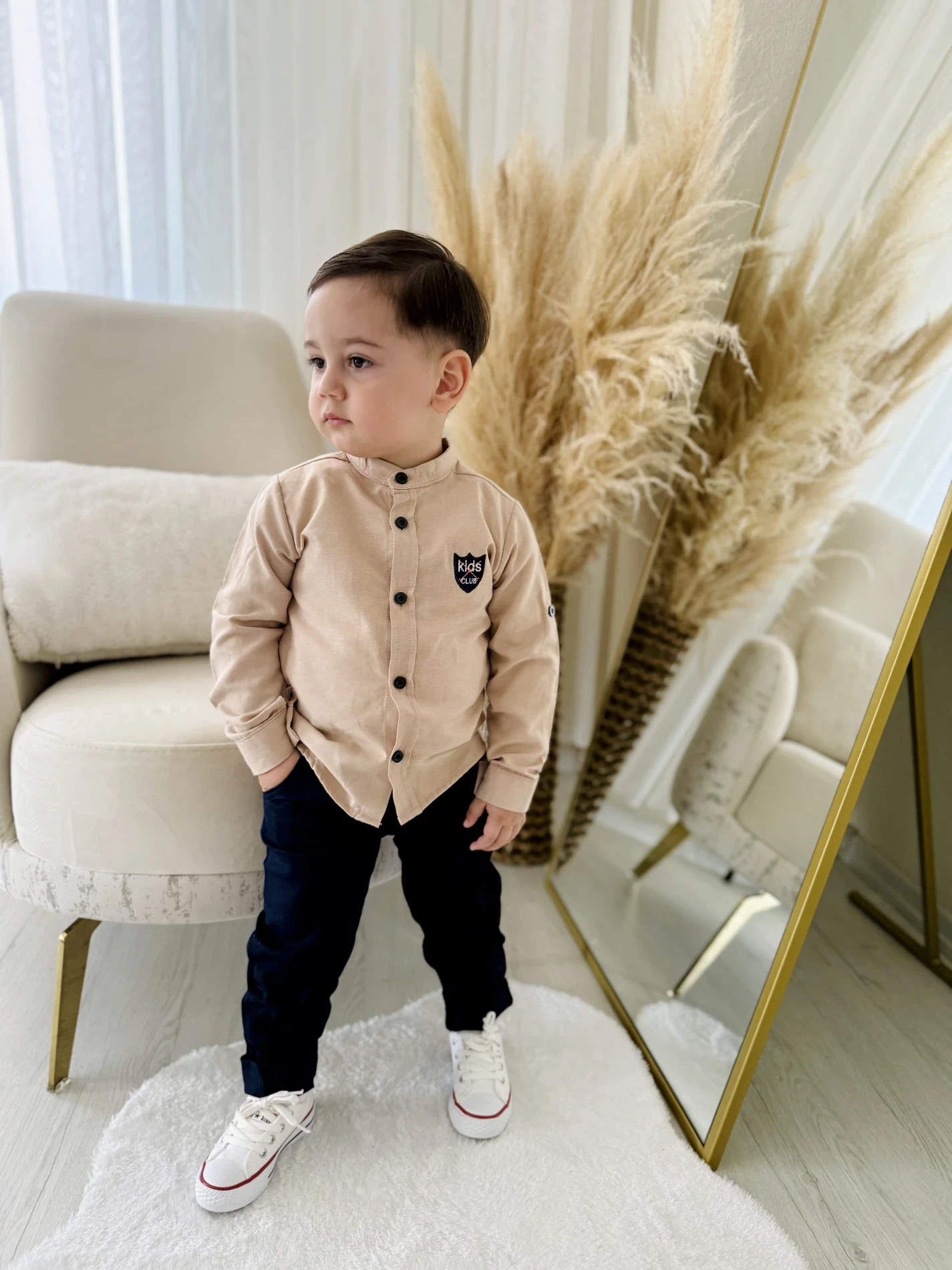 Hakim Yaka Ayarlanabilir Kollu Gömlekli Kemer Hediyeli Pantalonlu 3’lü Premium  Kalite Takım