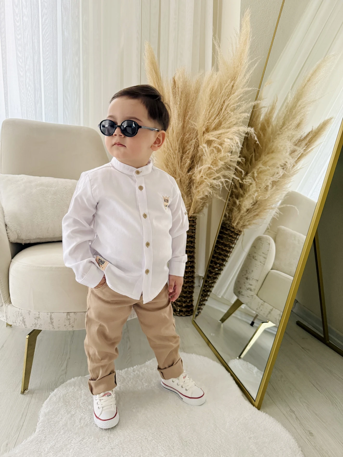 Hakim Yaka Ayarlanabilir Kollu Gömlekli Kemer Hediyeli Pantalonlu 3’lü Premium  Kalite Takım