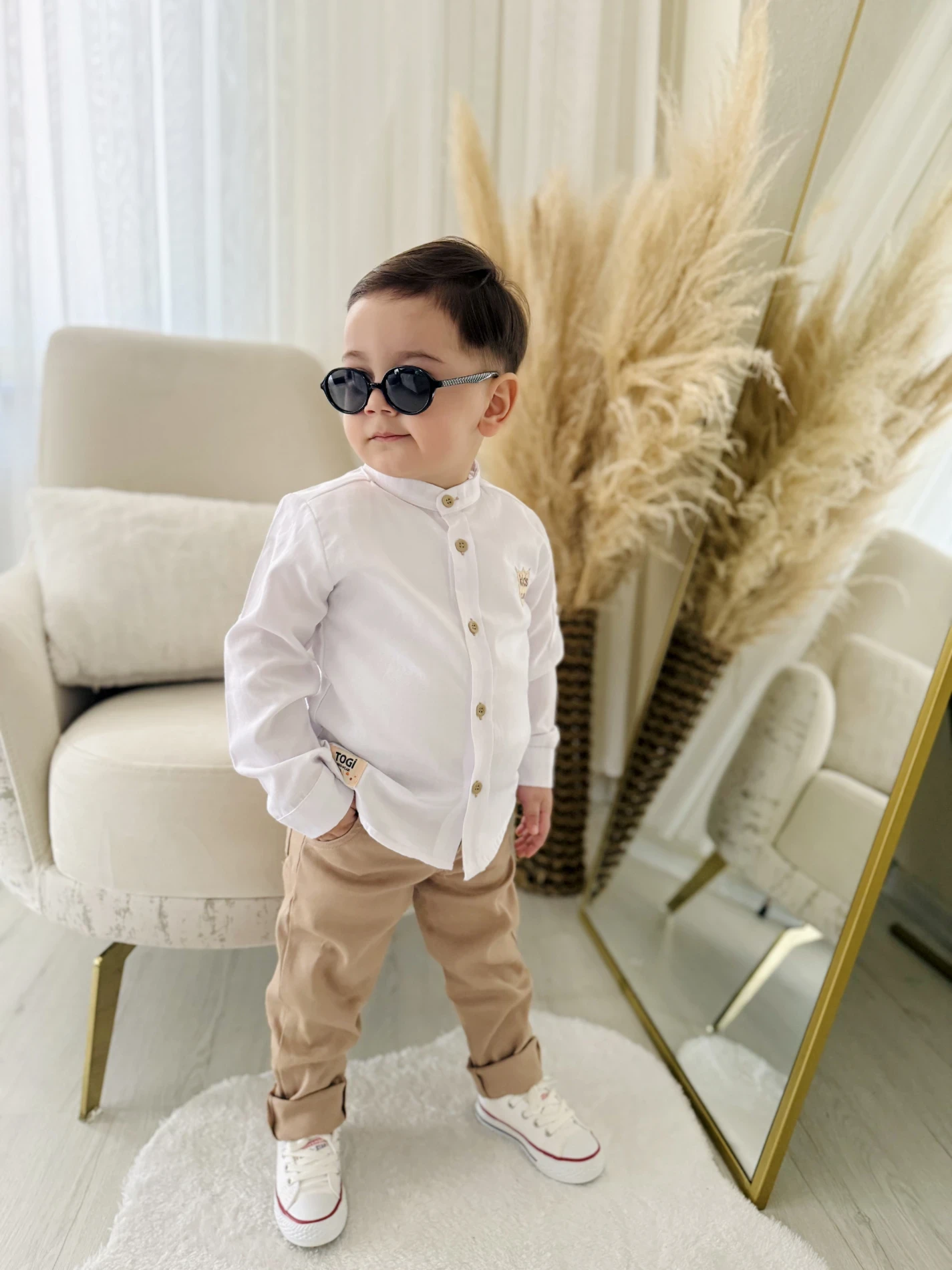 Hakim Yaka Ayarlanabilir Kollu Gömlekli Kemer Hediyeli Pantalonlu 3’lü Premium  Kalite Takım