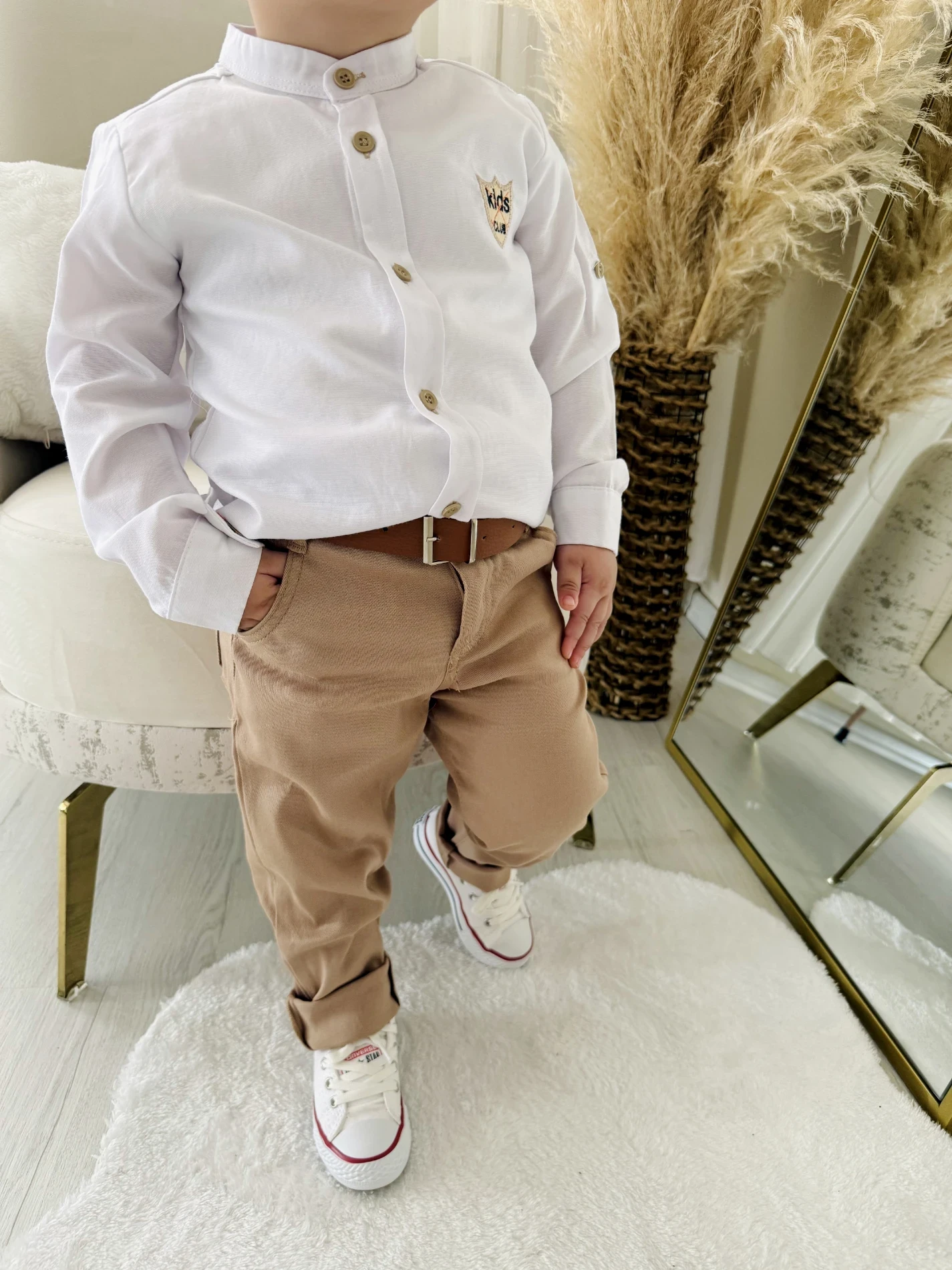 Hakim Yaka Ayarlanabilir Kollu Gömlekli Kemer Hediyeli Pantalonlu 3’lü Premium  Kalite Takım