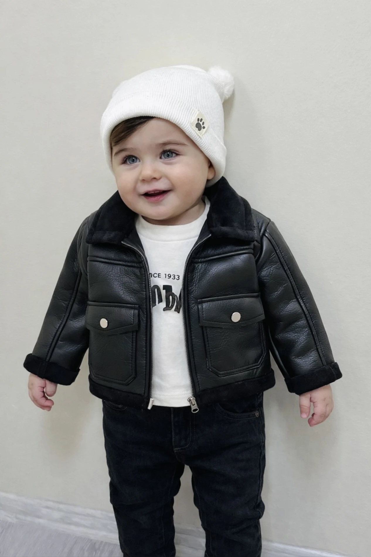 İçi Kadife Deri Ceketli Premium Kalite Kot Pantalonlu Bodyli Takım