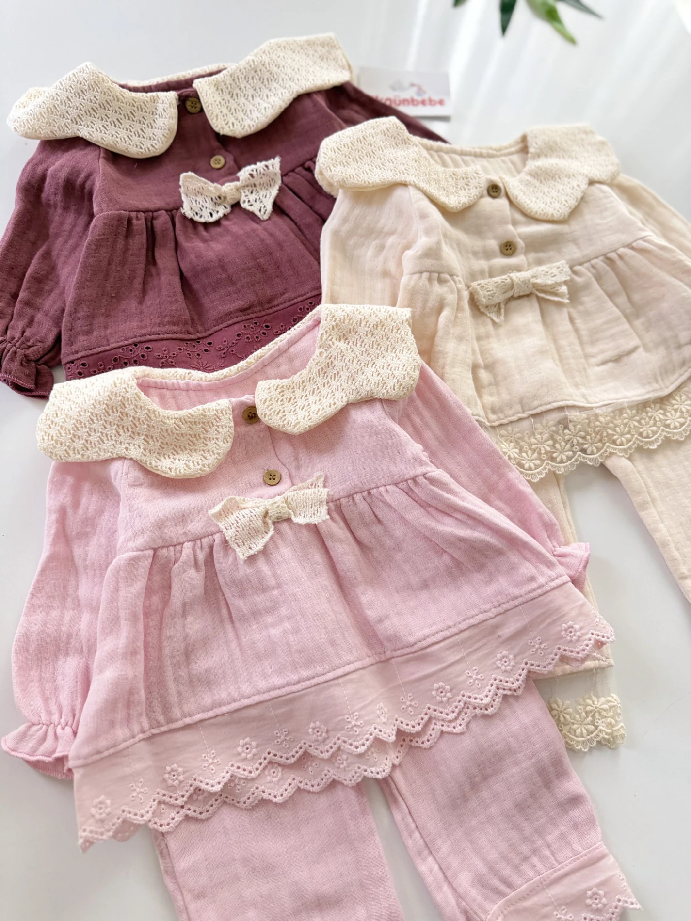 Müslin Kumaş Yaka Detaylı Premium  Soft 2’li Takım