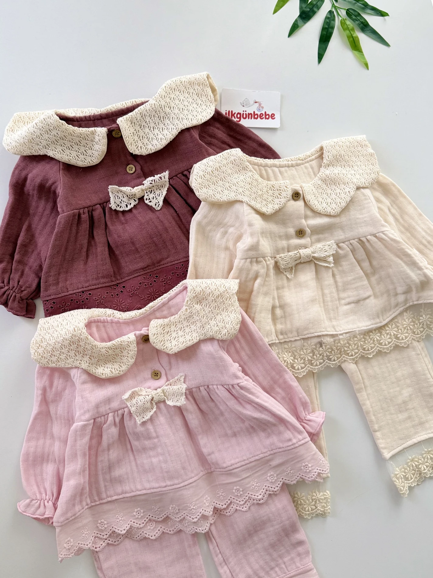 Müslin Kumaş Yaka Detaylı Premium  Soft 2’li Takım