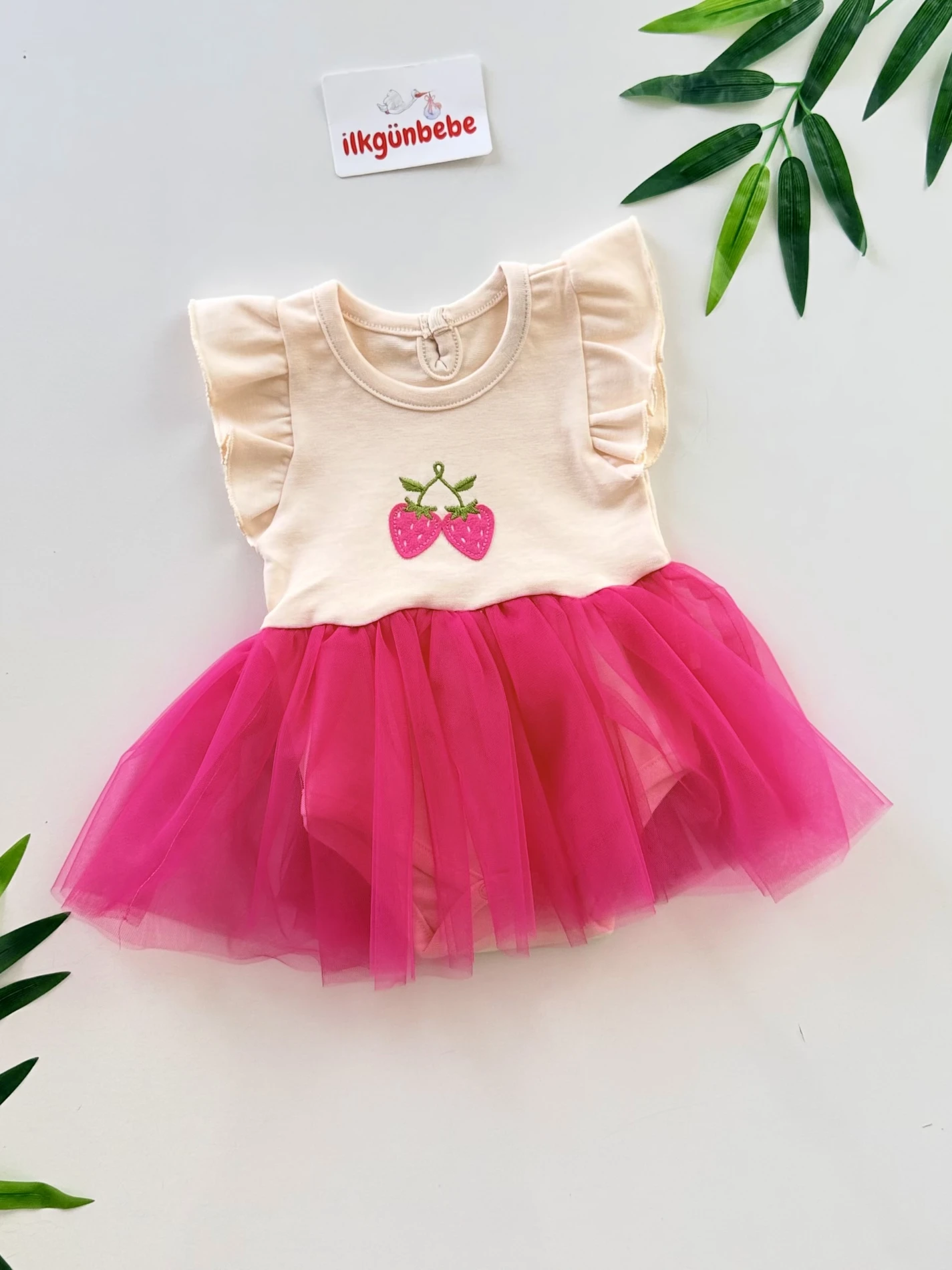 Çilek Desenli Tütülü Body Elbise