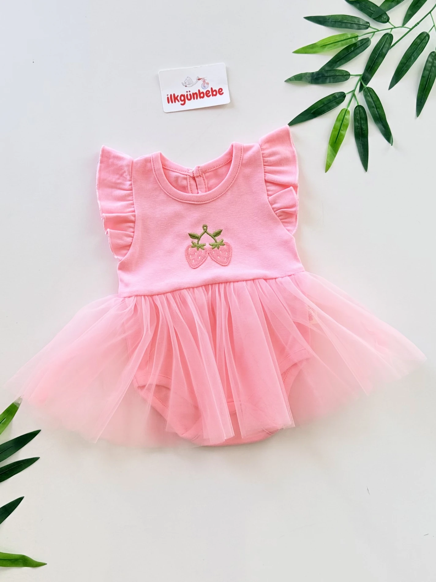 Çilek Desenli Tütülü Body Elbise