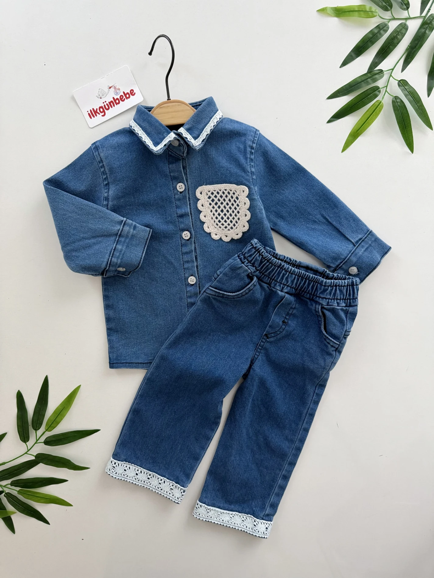 Likralı Esnek Premium Kalite Dantel Detaylı Kot Takım