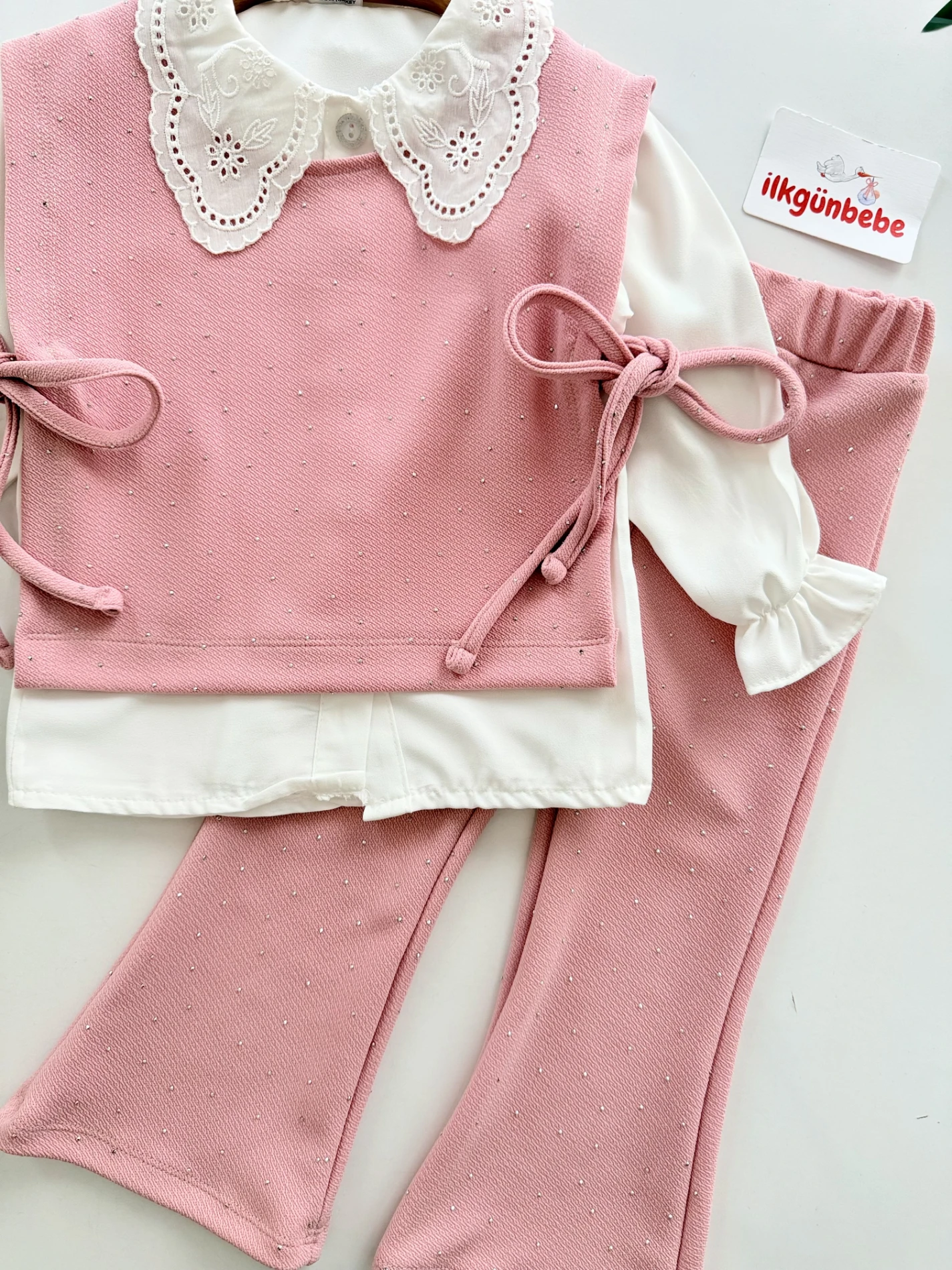 Parıltılı Taşlı Süveterli İspanyol Pantalonlu 3’lü Takım