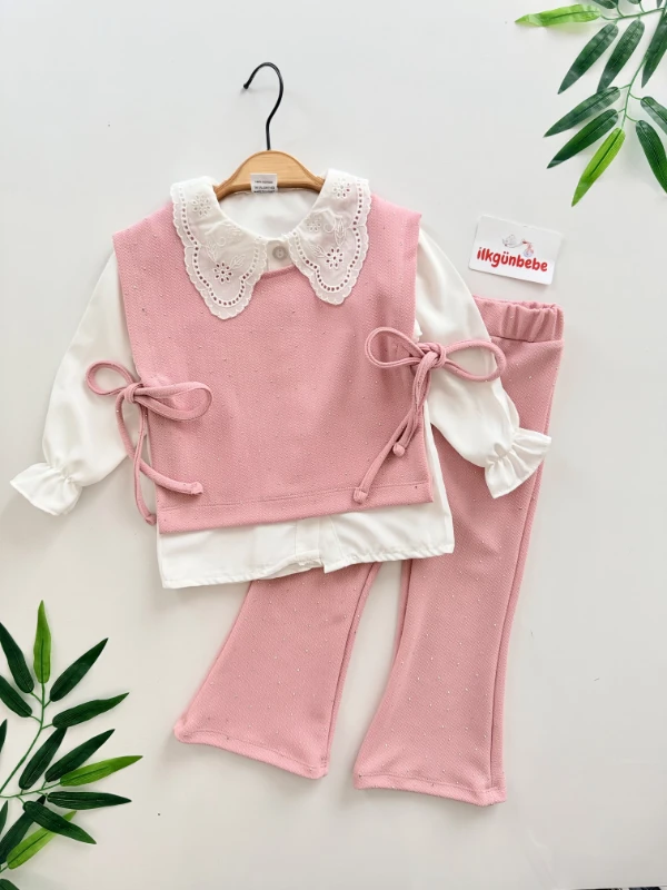 Parıltılı Taşlı Süveterli İspanyol Pantalonlu 3’lü Takım